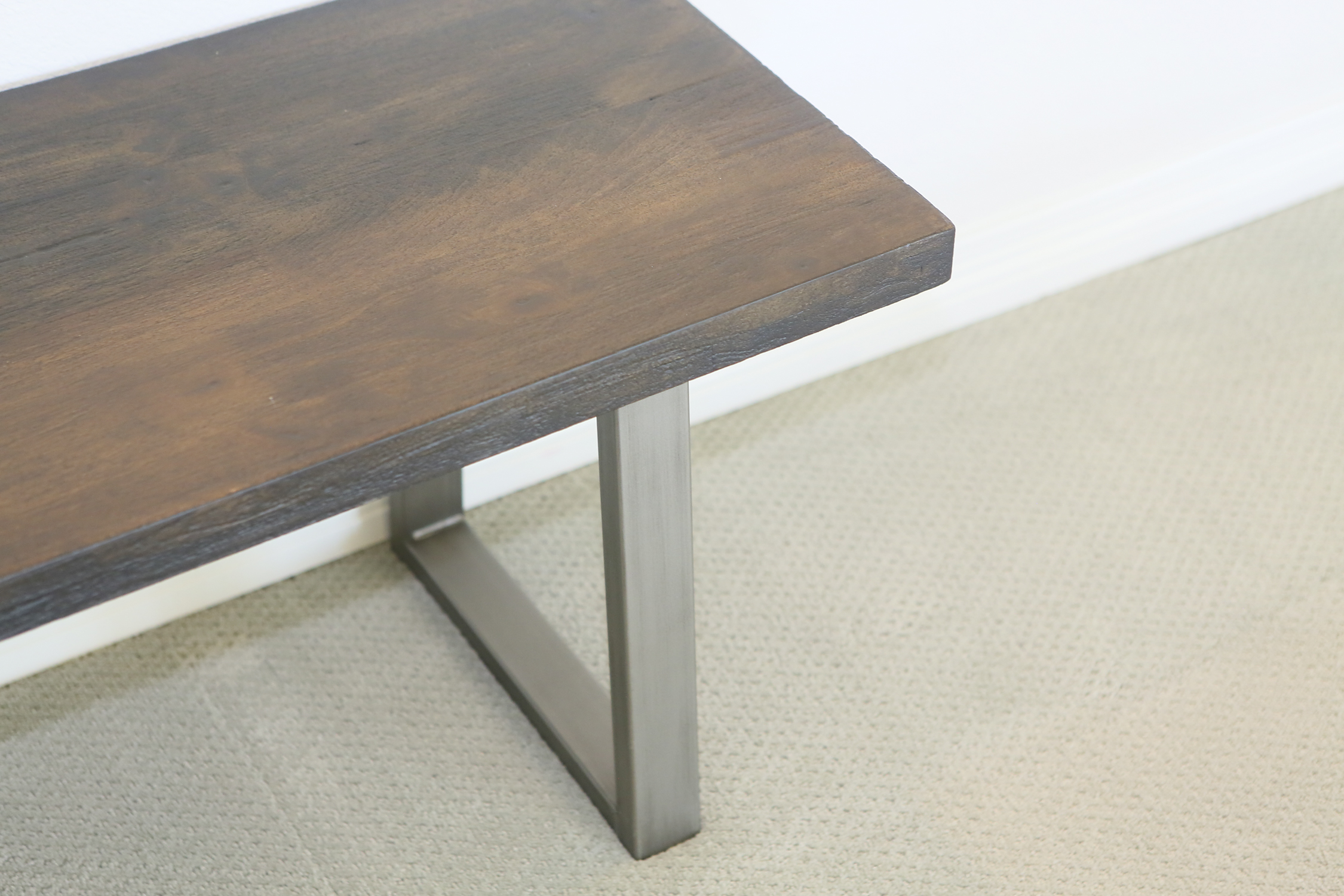 Modern Style Wood and Metal Backless Bench