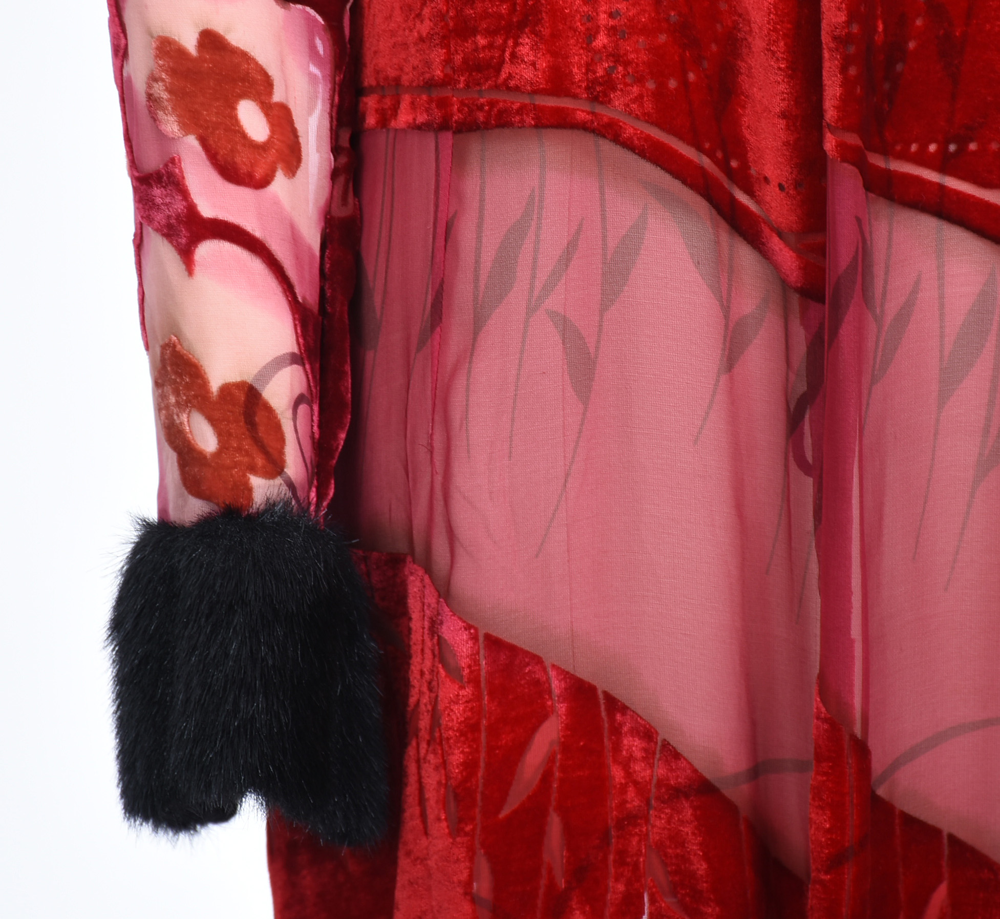 Jenny Helene Red Velvet and Faux Fur Duster Coat in Art Deco Inspired Design