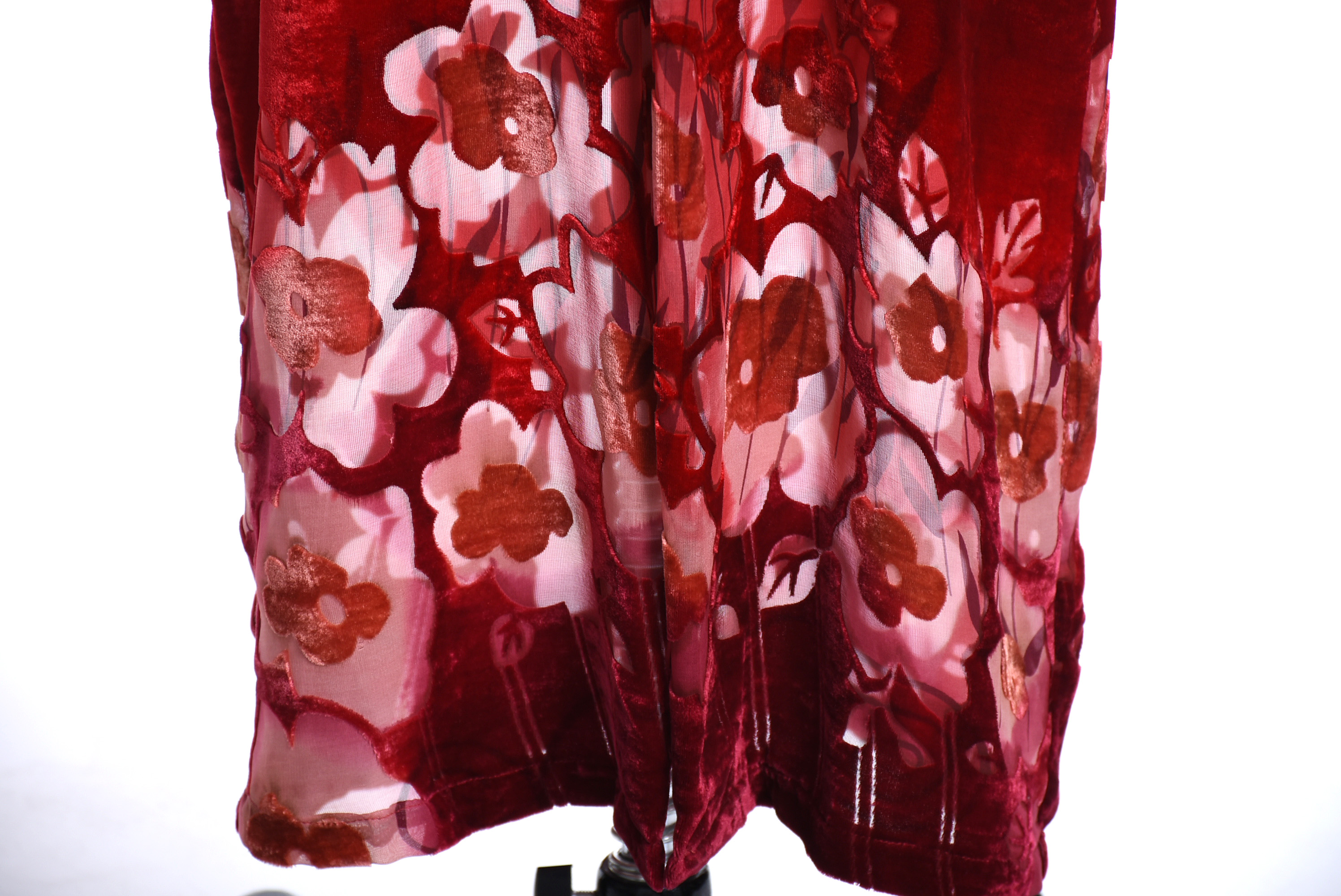 Jenny Helene Red Velvet and Faux Fur Duster Coat in Art Deco Inspired Design