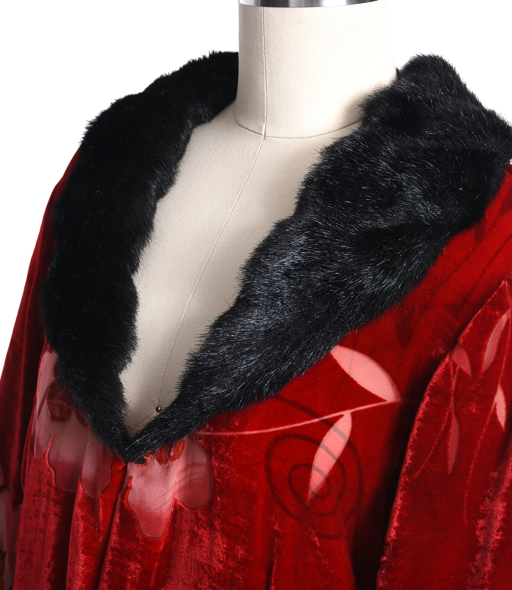Jenny Helene Red Velvet and Faux Fur Duster Coat in Art Deco Inspired Design
