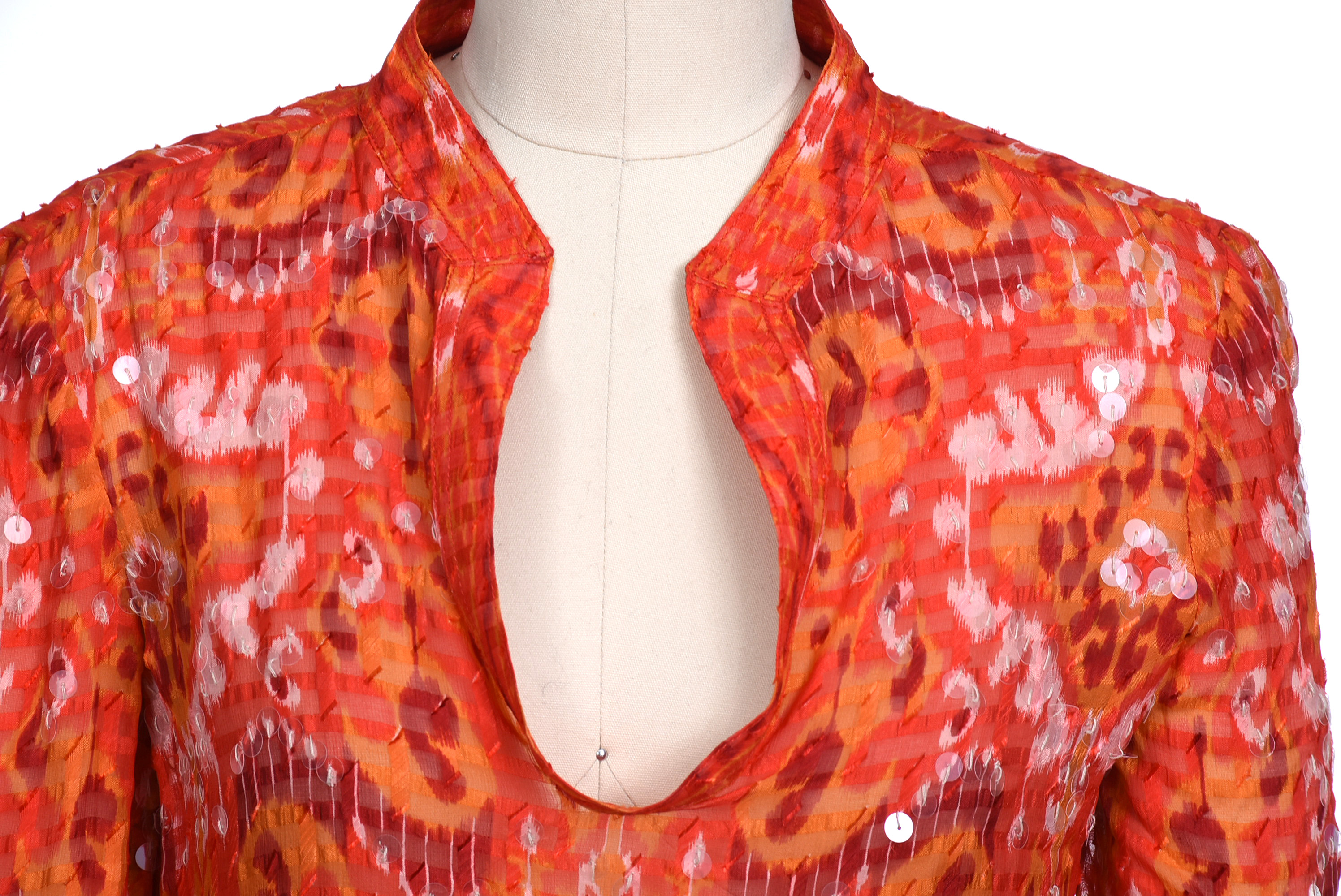 Tory Burch Tangerine Orange Silk Blend Tunic with Sequins