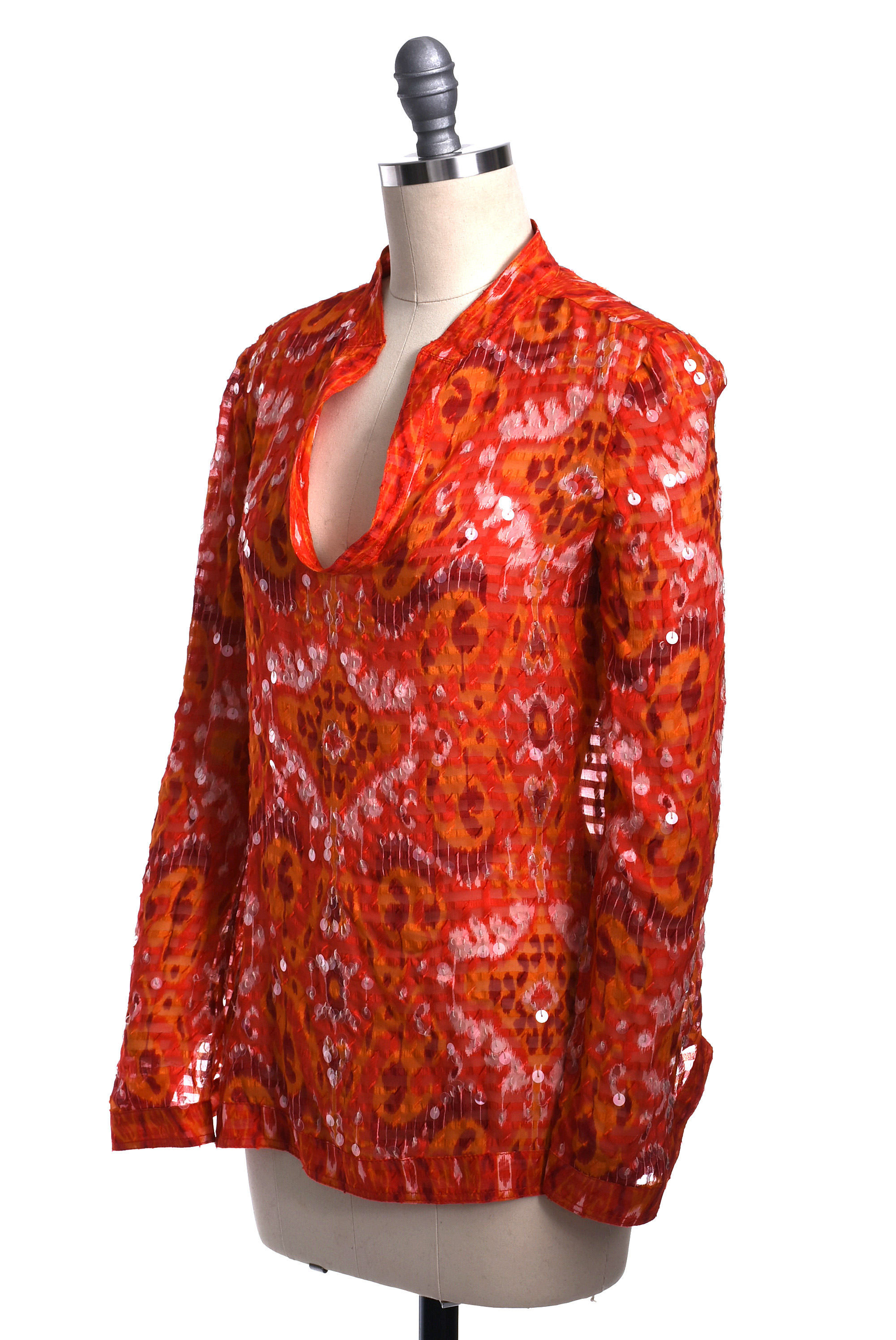 Tory Burch Tangerine Orange Silk Blend Tunic with Sequins