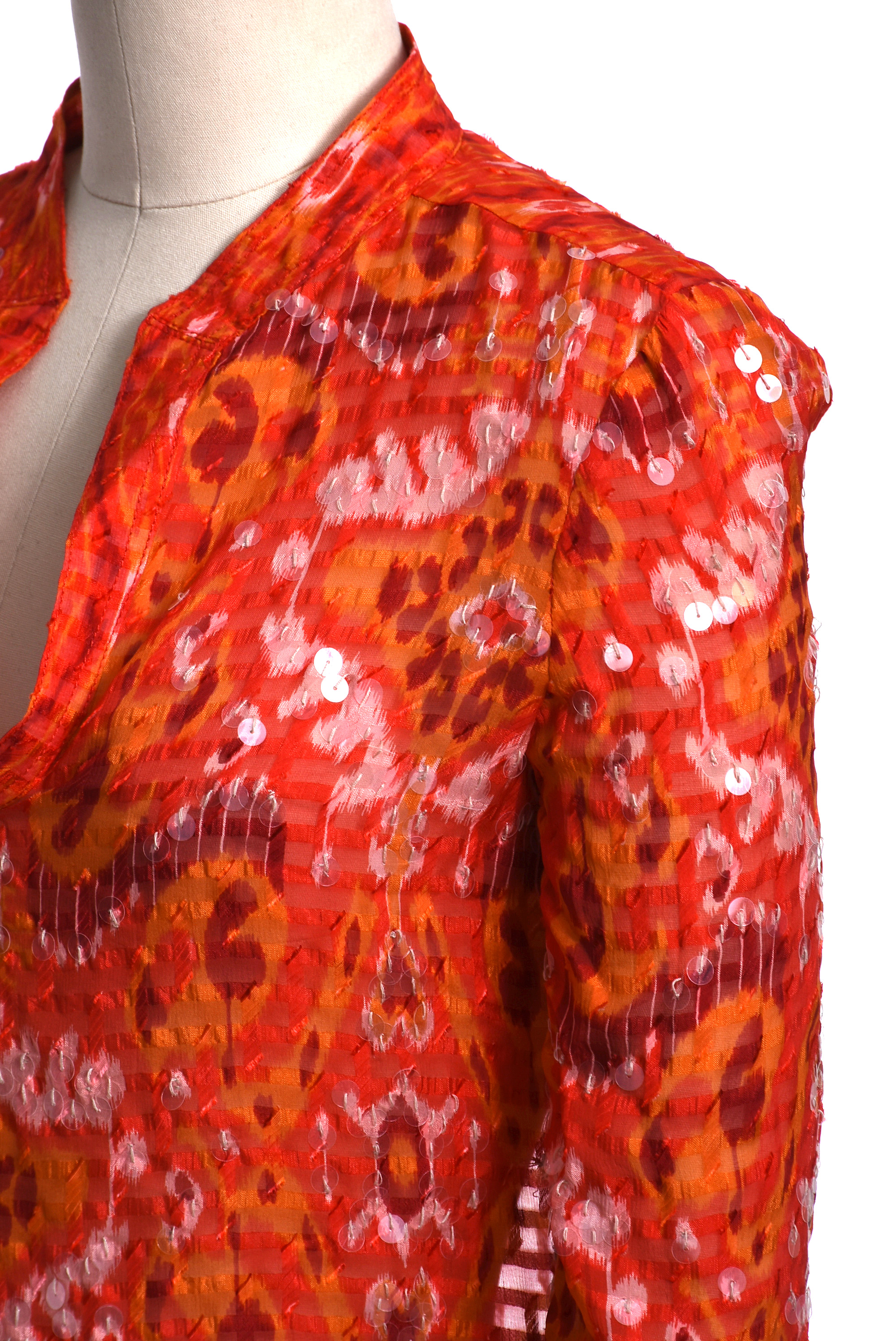 Tory Burch Tangerine Orange Silk Blend Tunic with Sequins