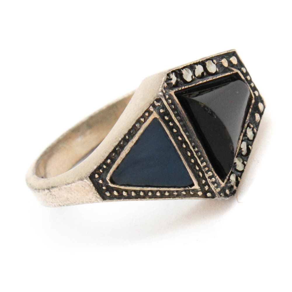 Vintage Art Deco Sterling Silver Onyx Ring