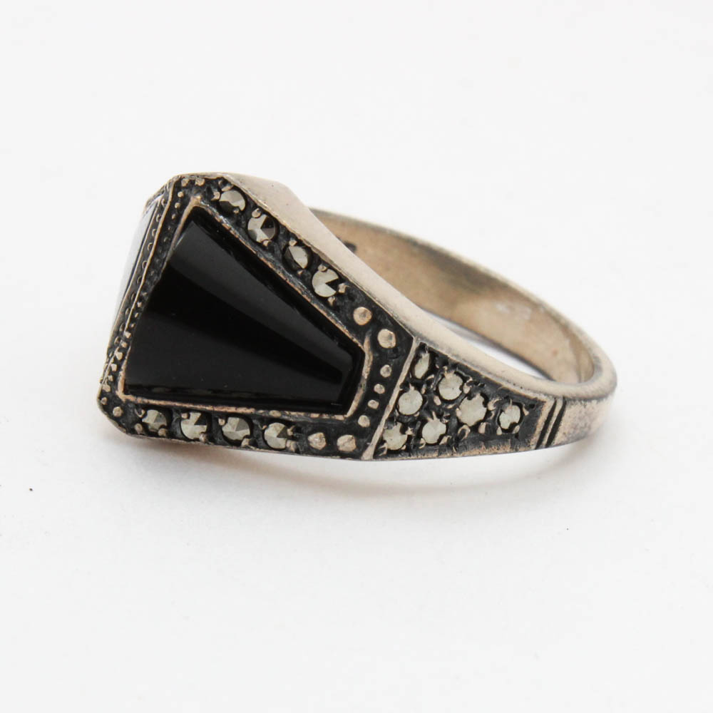 Vintage Art Deco Sterling Silver Onyx Ring