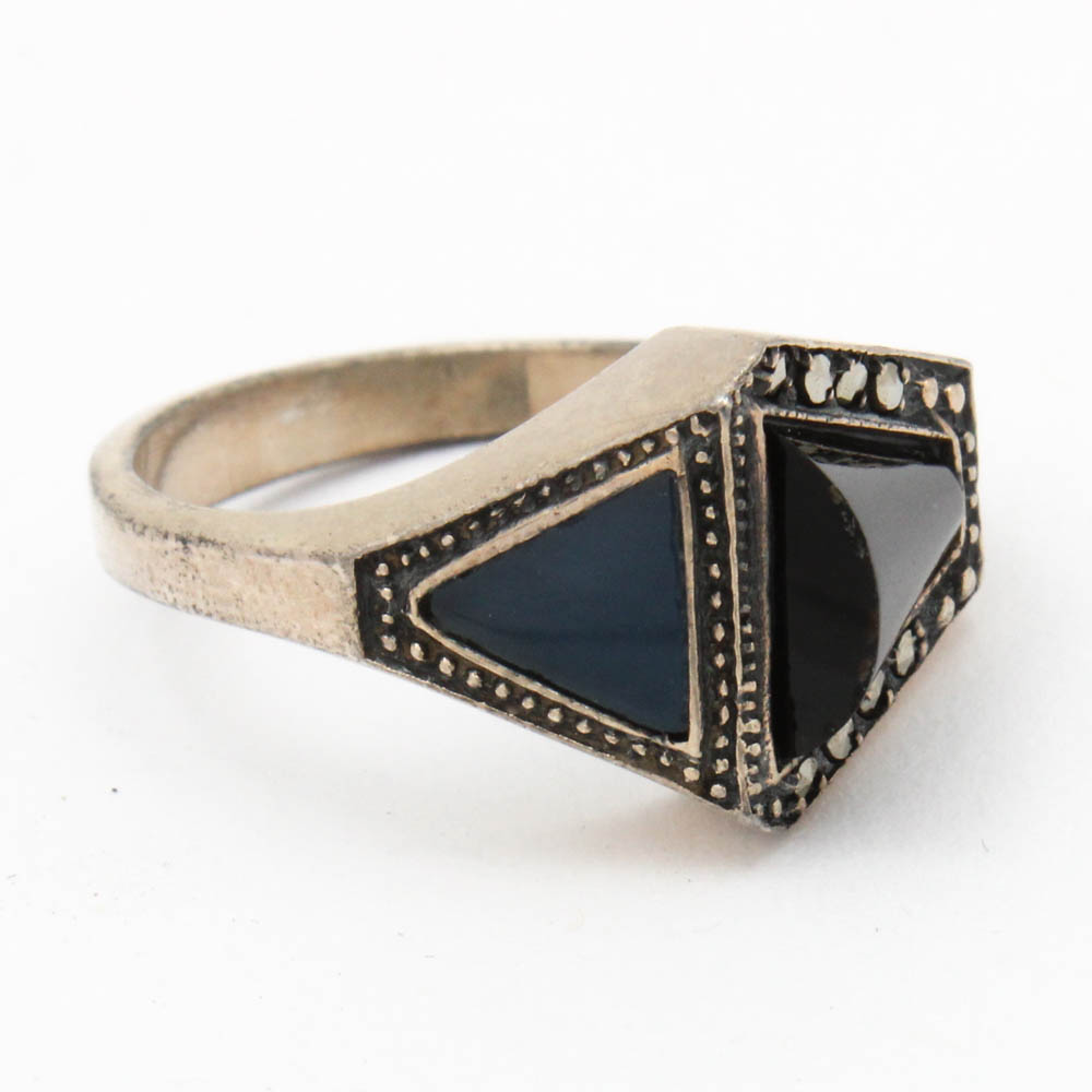 Vintage Art Deco Sterling Silver Onyx Ring