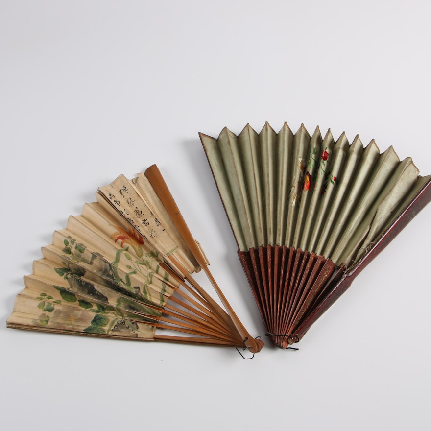 Vintage Embroidered Hand Fan and Chinese Hand Fan