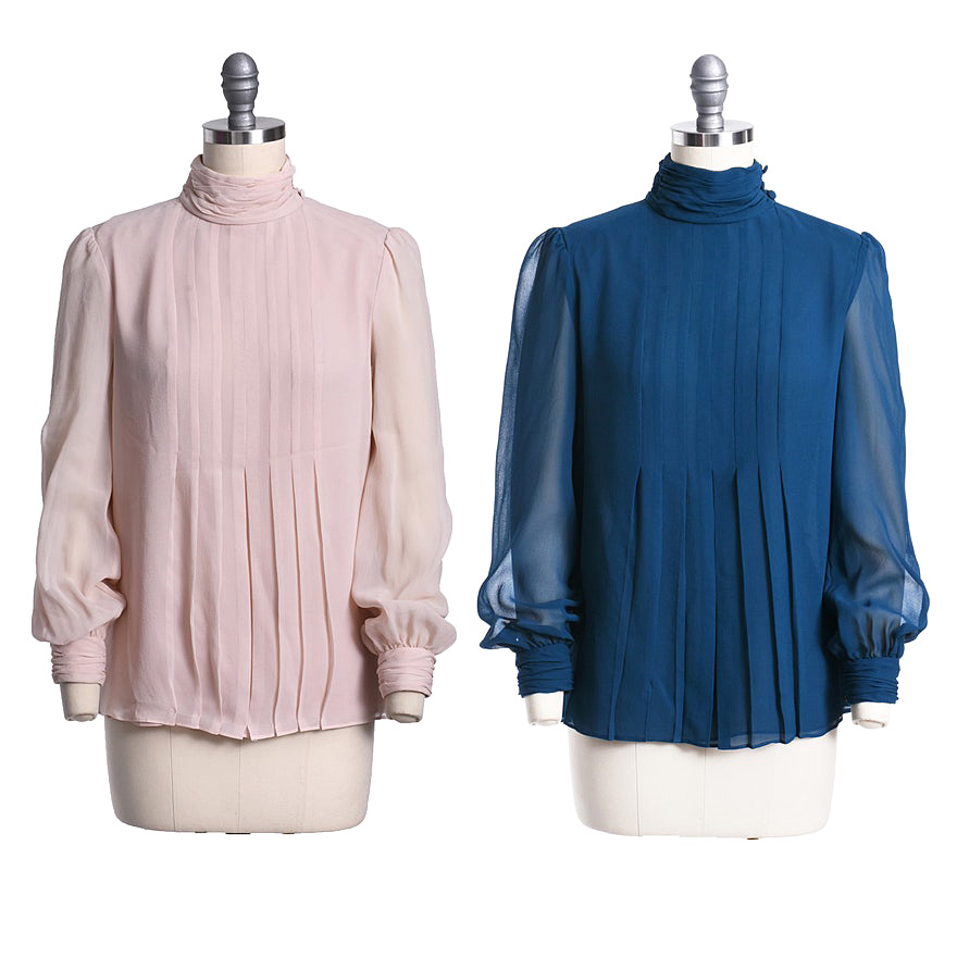 Tory Burch Silk Blouses in Pale Petal Pink and Peacock Blue