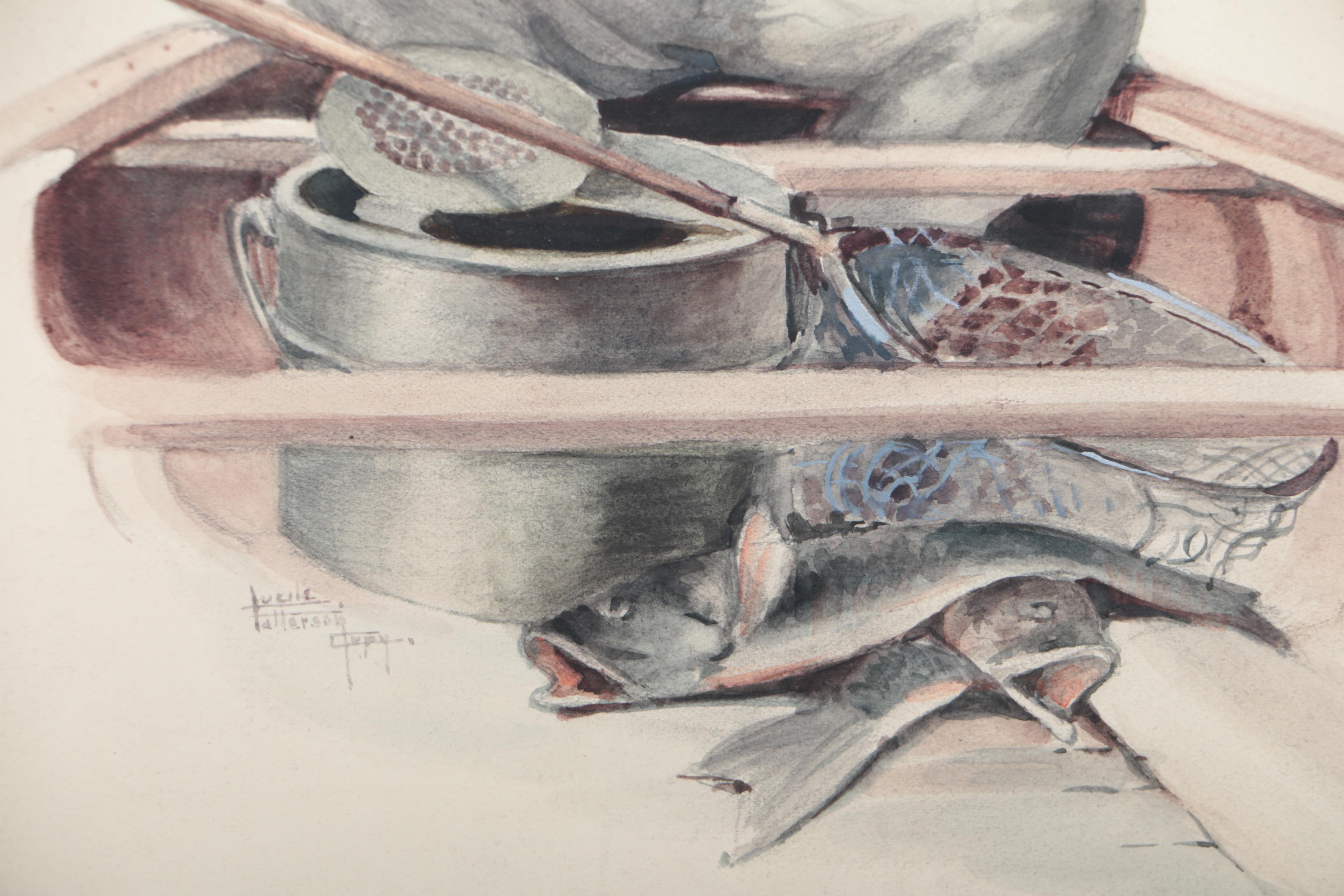 Lucile Patterson Marsh Mid 20th Century Watercolor Illustration of a Fisherman