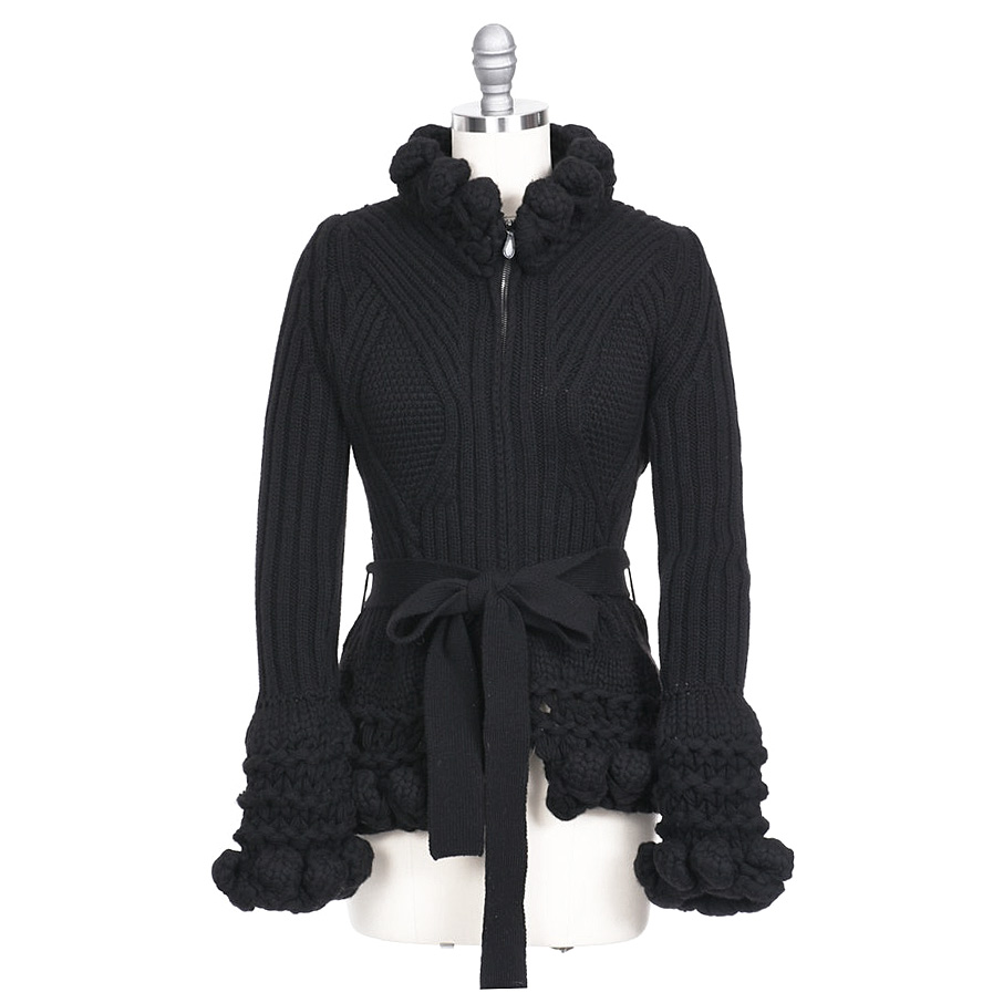 Italian Made Black Wool and Cashmere Blend Knit Zipper-Front Sweater