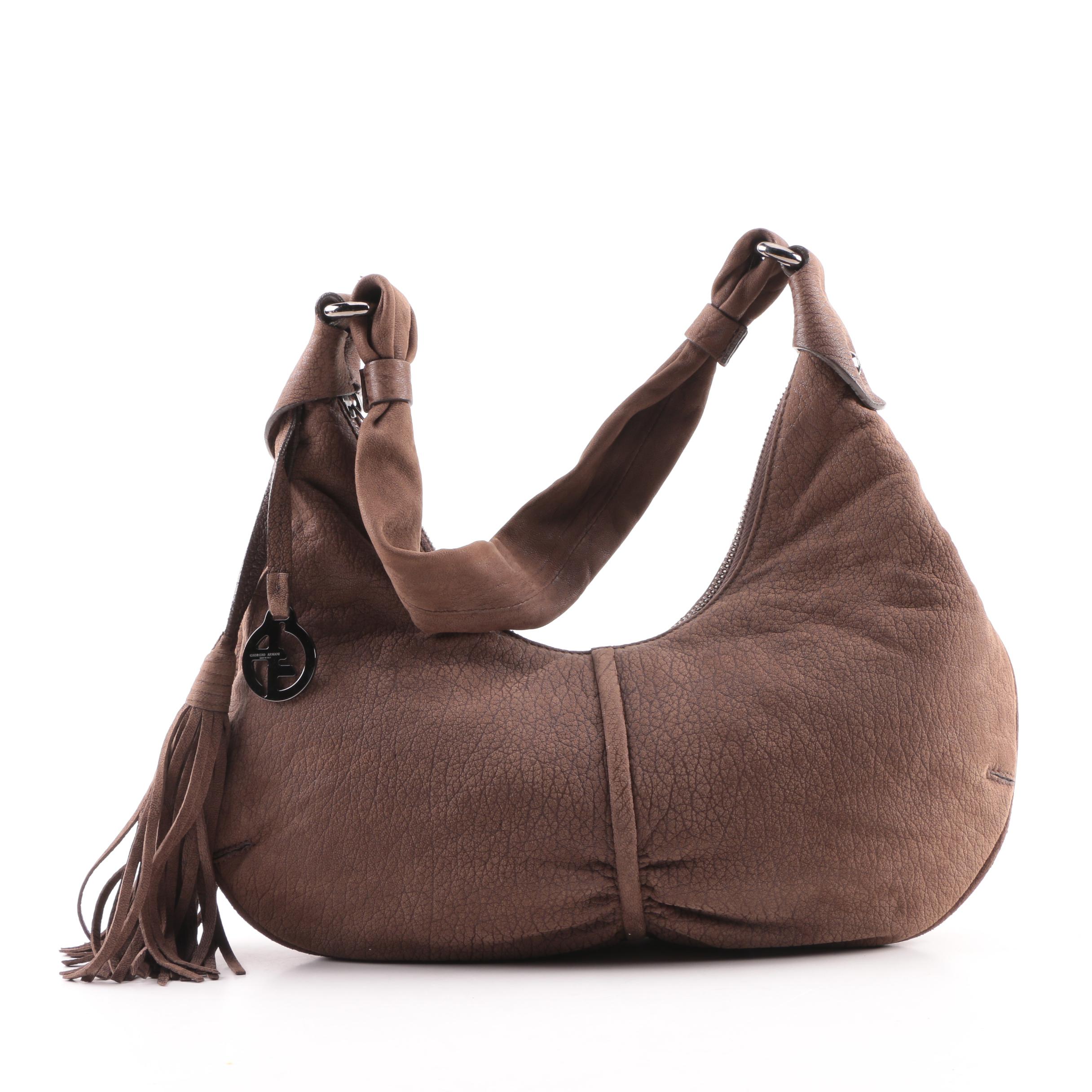Giorgio Armani Brown Pebbled Leather Hobo Bag