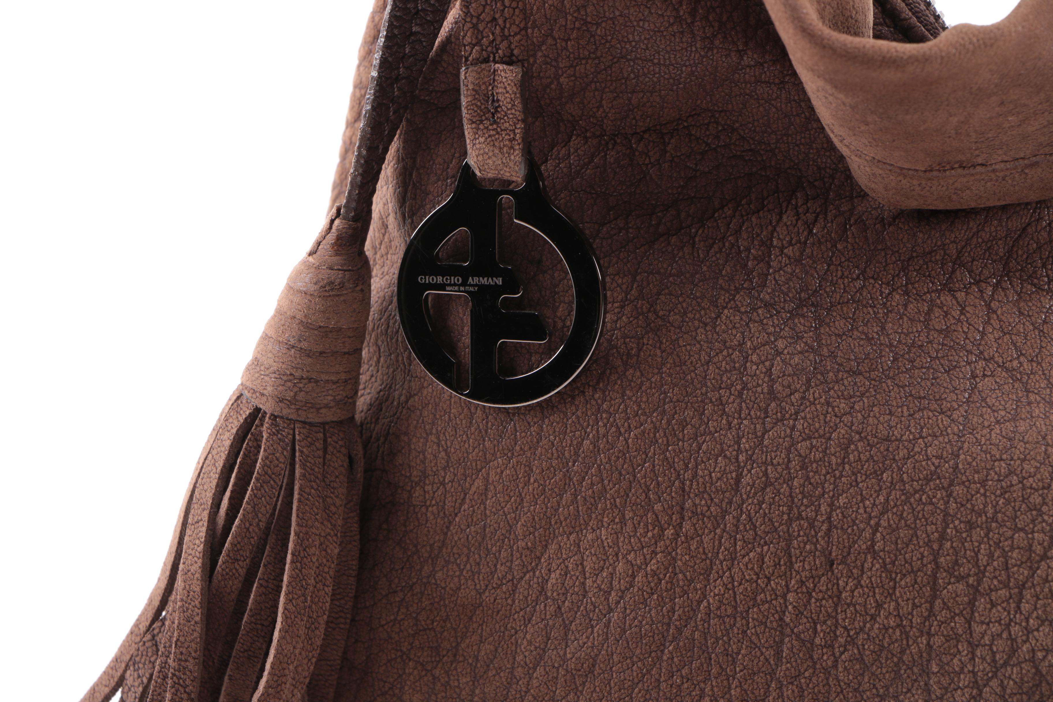 Giorgio Armani Brown Pebbled Leather Hobo Bag