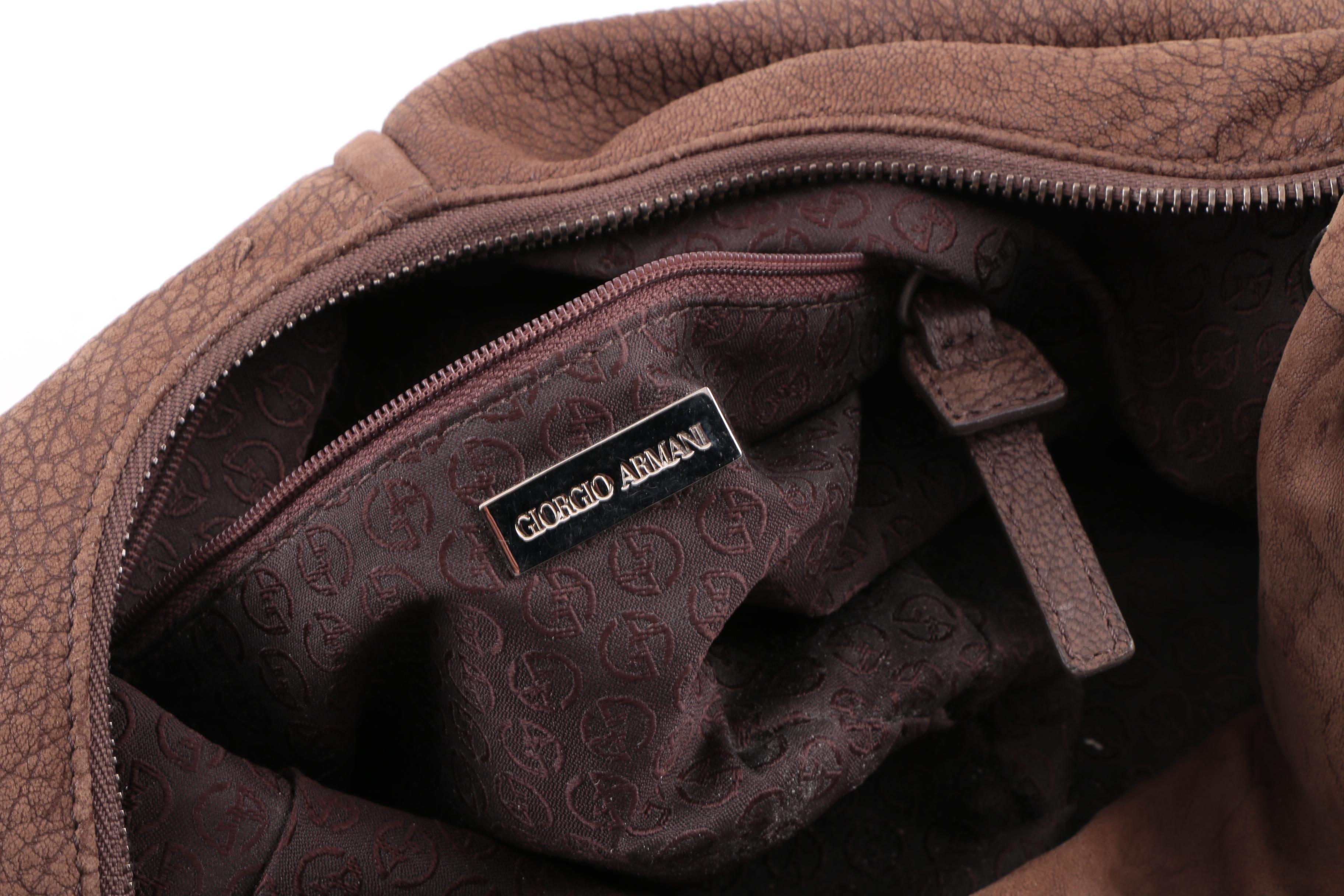 Giorgio Armani Brown Pebbled Leather Hobo Bag