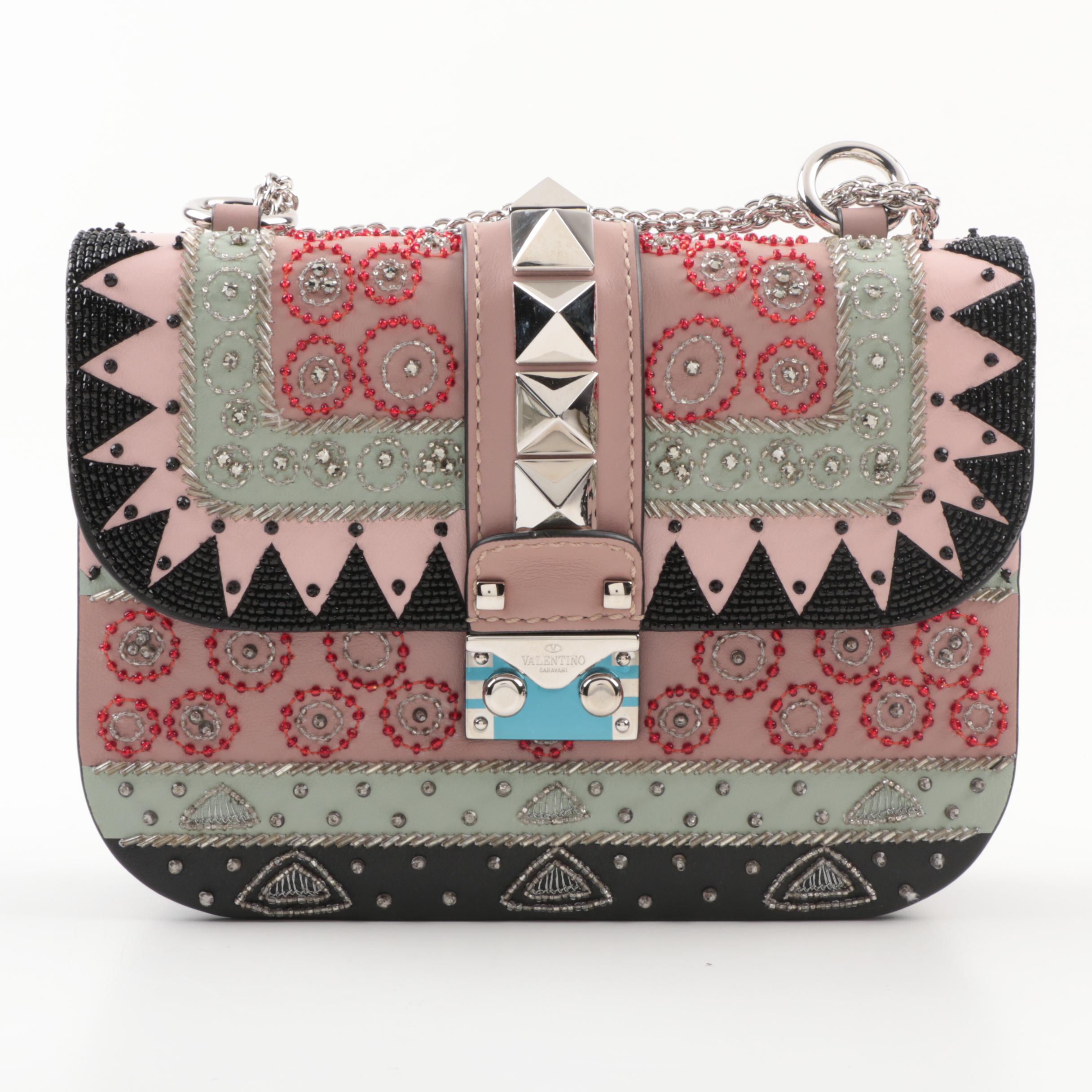 Valentino Garavani Glam Lock Embellished Leather Shoulder Bag