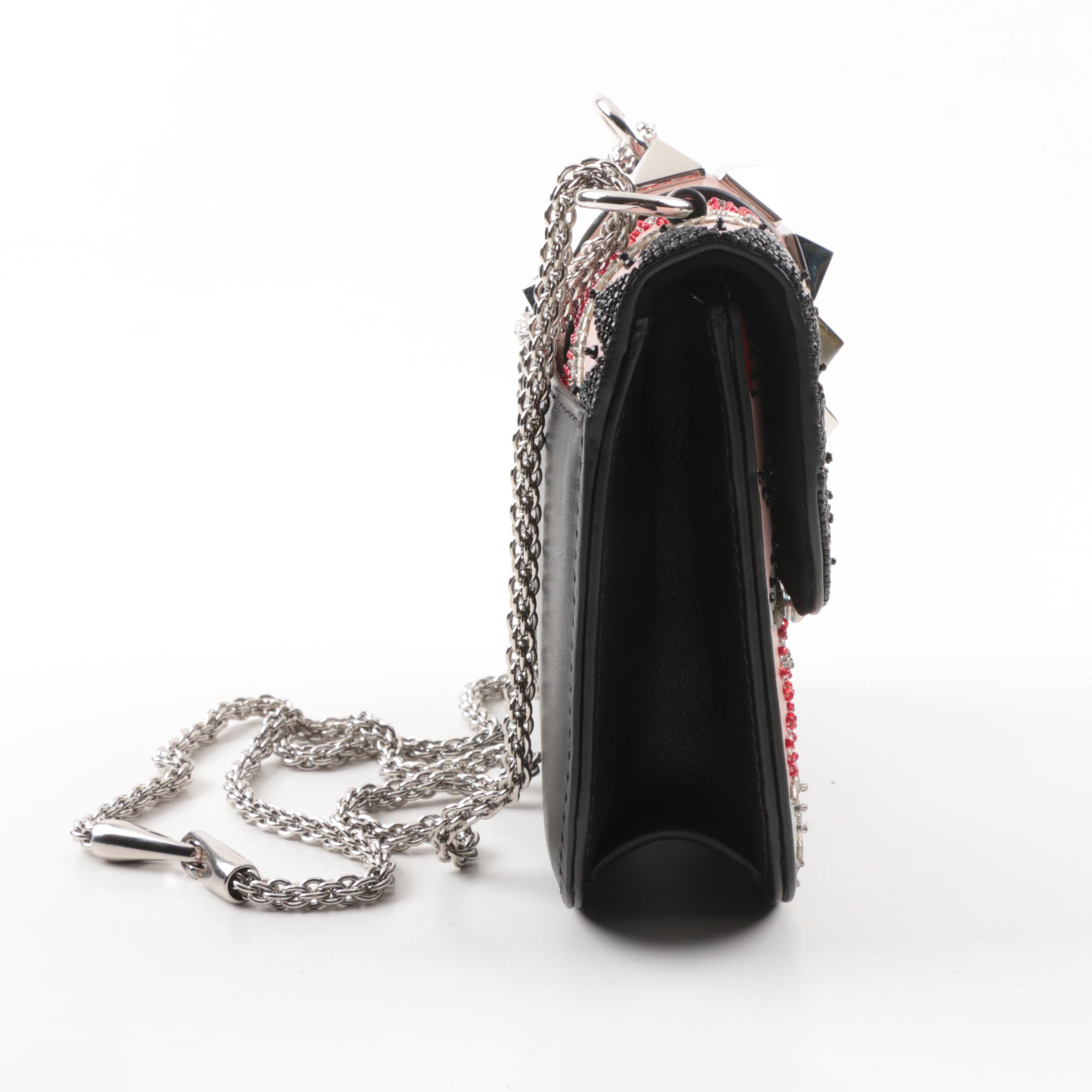 Valentino Garavani Glam Lock Embellished Leather Shoulder Bag