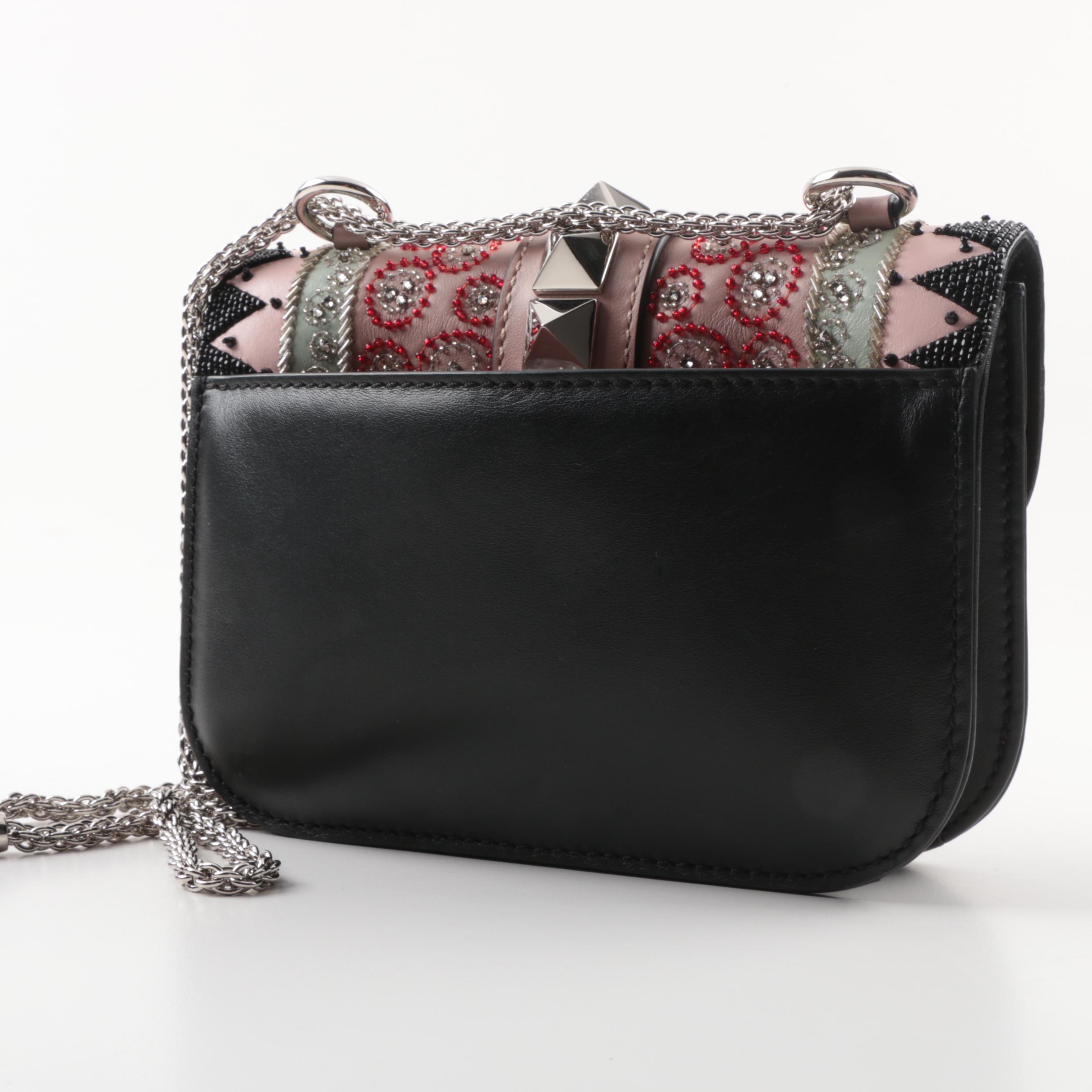 Valentino Garavani Glam Lock Embellished Leather Shoulder Bag