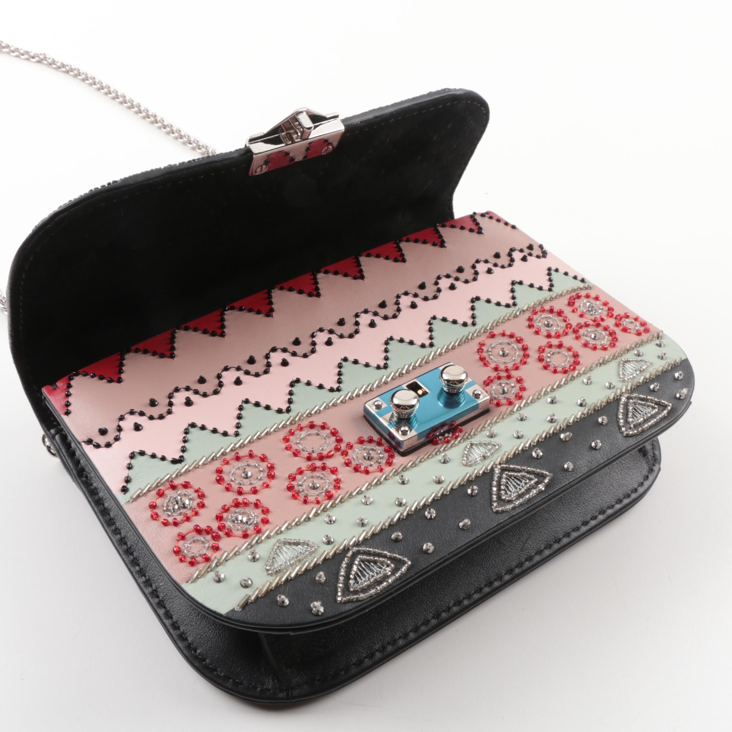 Valentino Garavani Glam Lock Embellished Leather Shoulder Bag