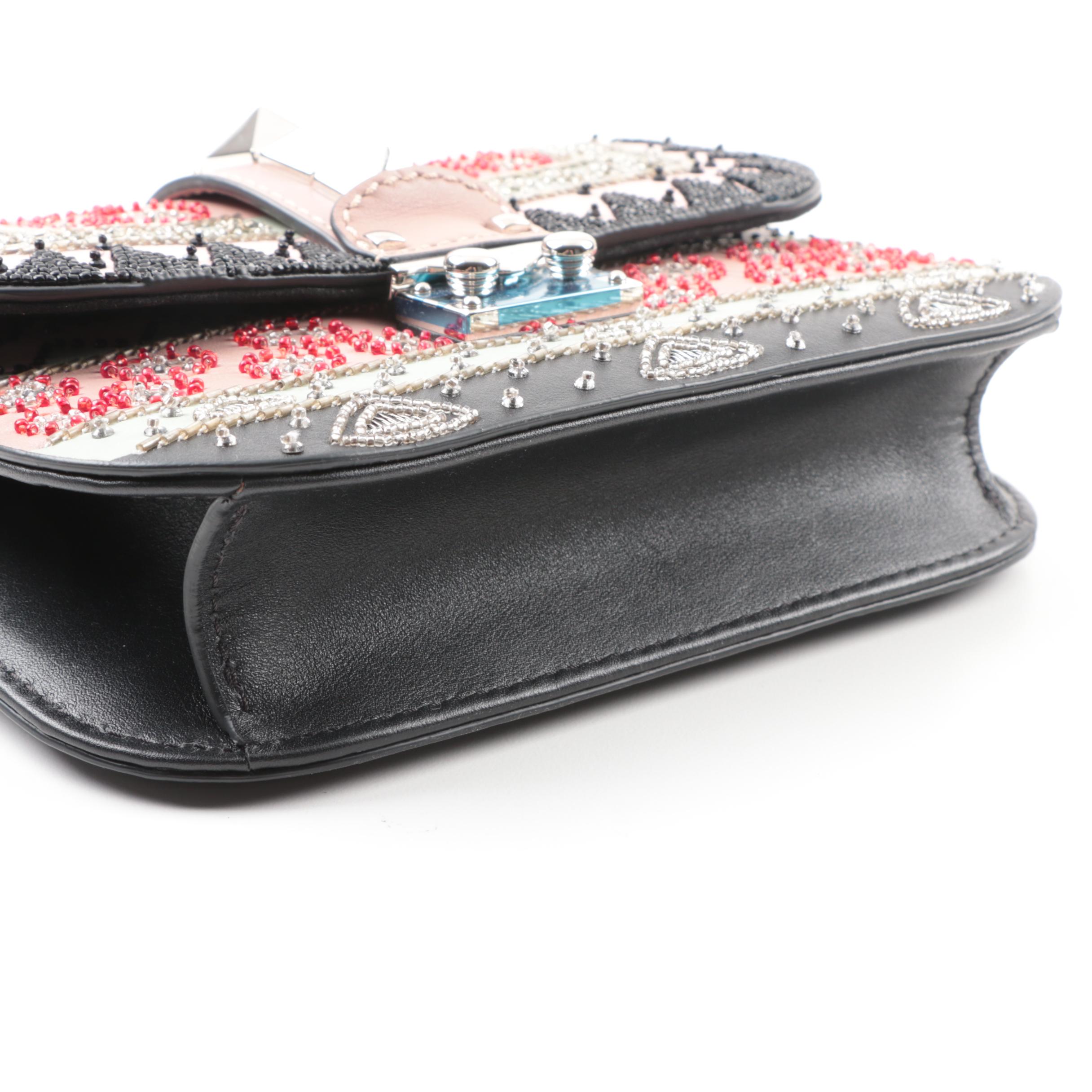 Valentino Garavani Glam Lock Embellished Leather Shoulder Bag