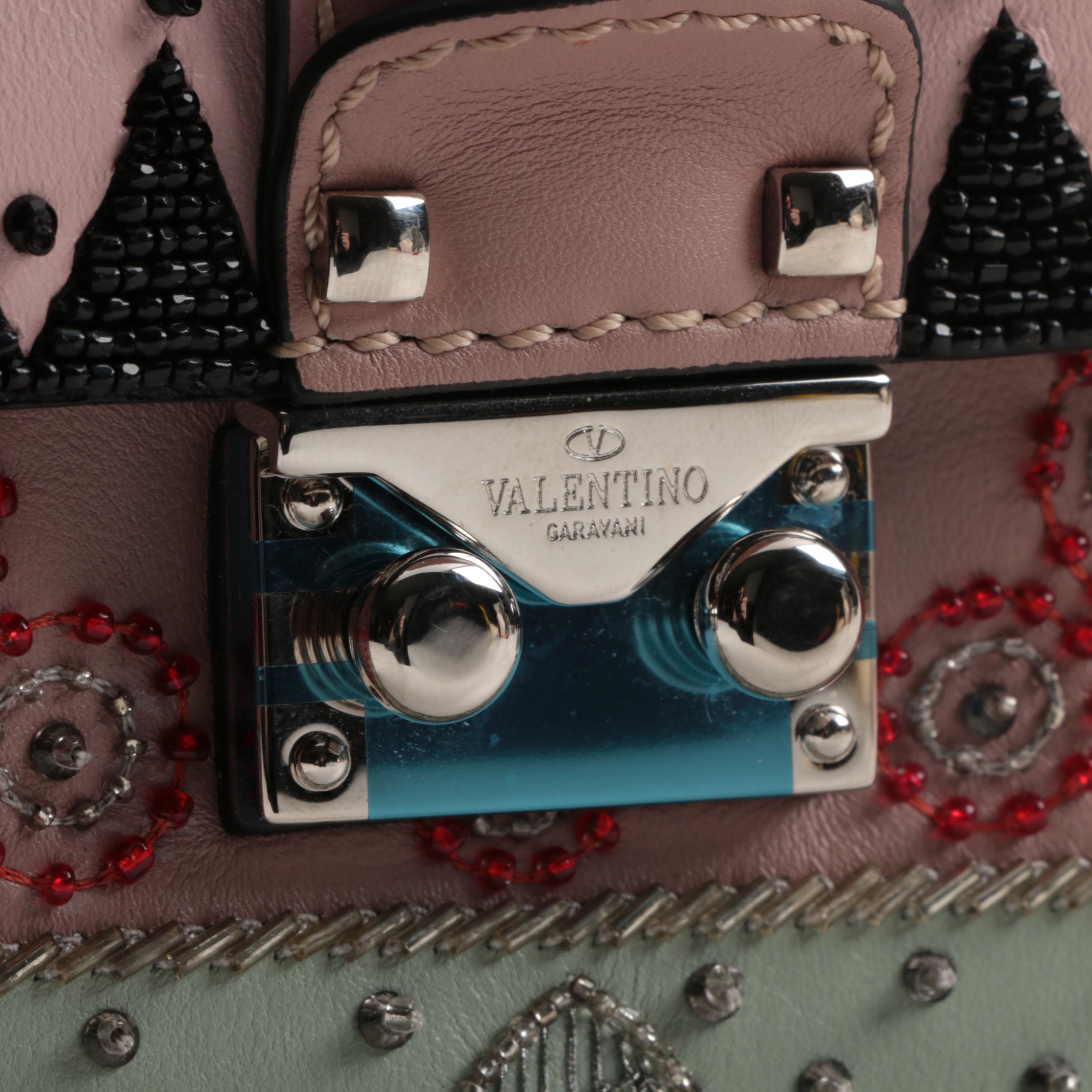 Valentino Garavani Glam Lock Embellished Leather Shoulder Bag