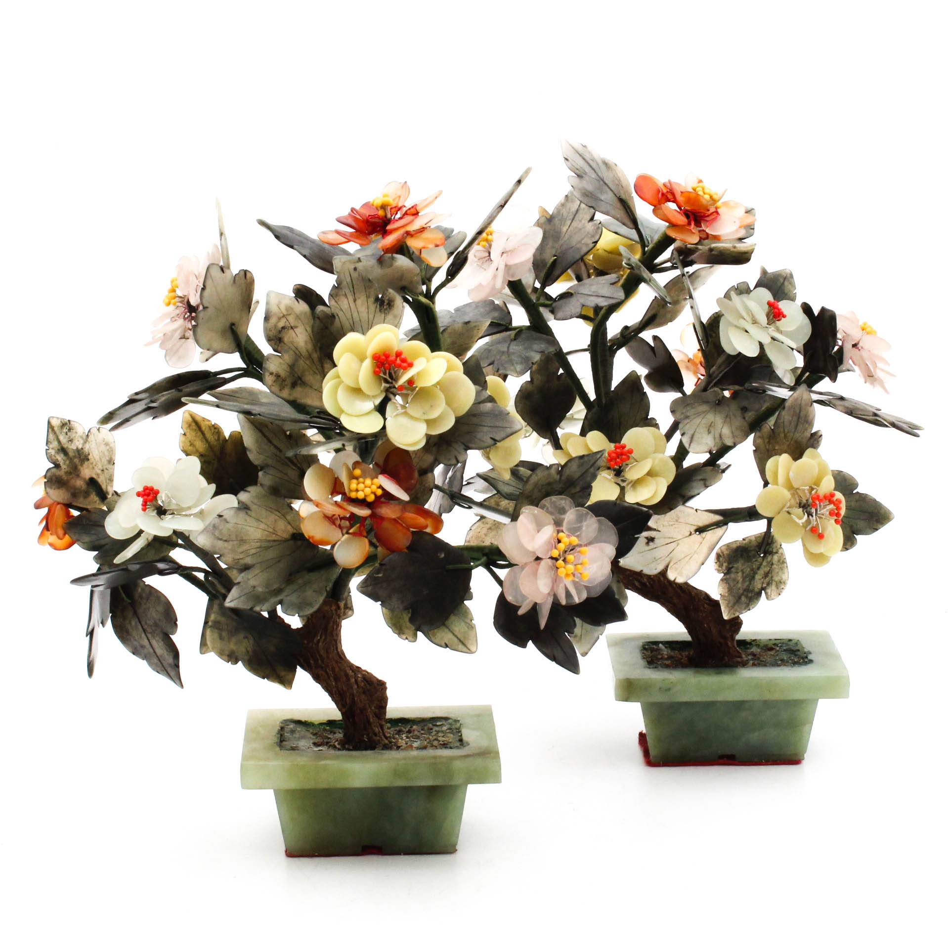 Vintage Carved Stone Flower Sculptures