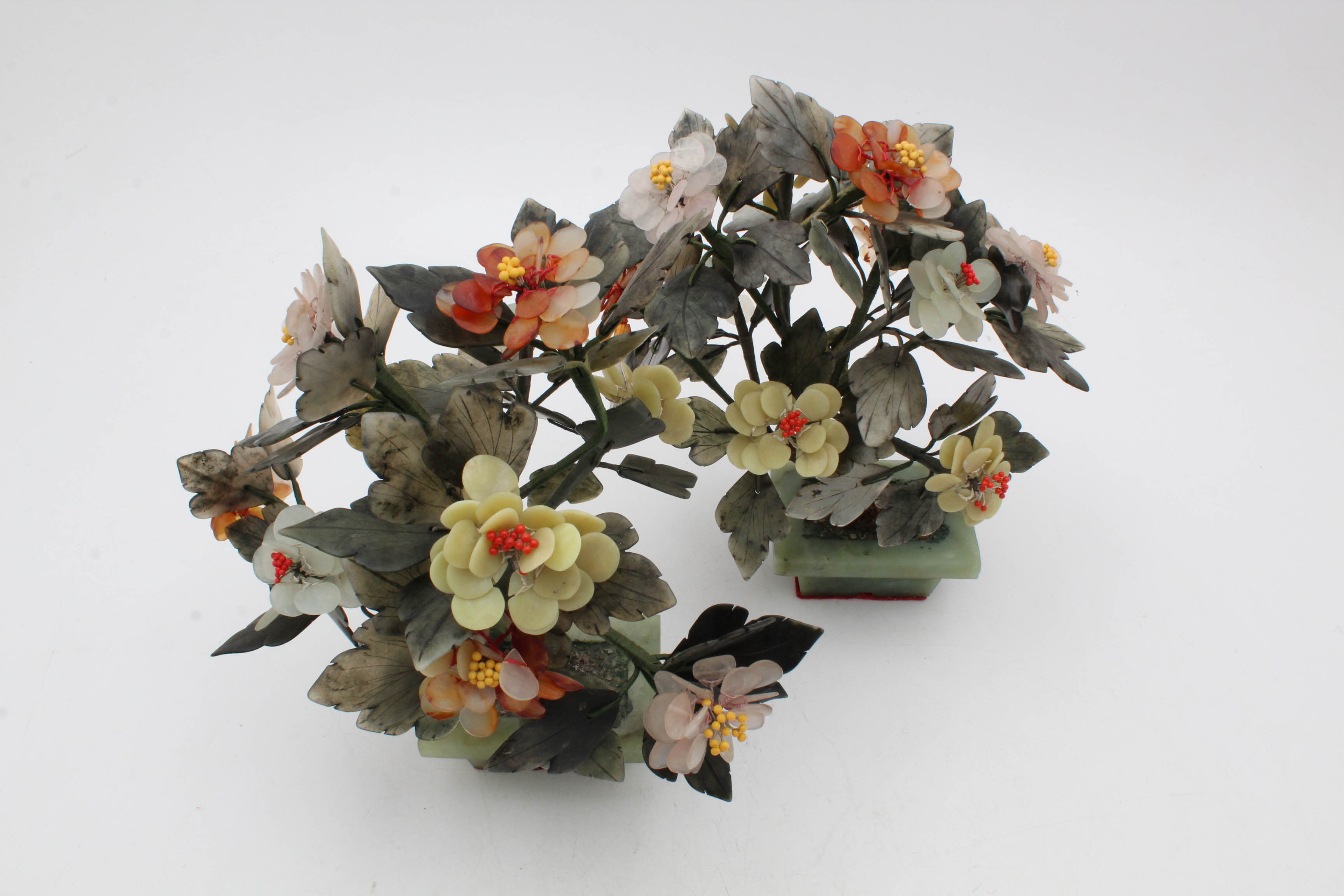 Vintage Carved Stone Flower Sculptures