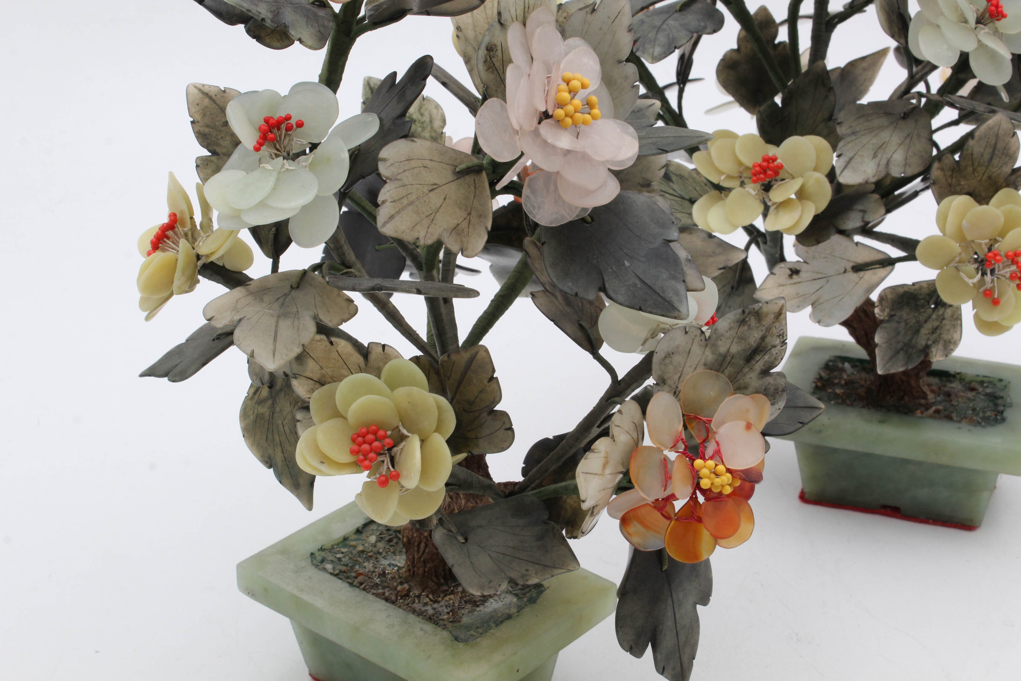 Vintage Carved Stone Flower Sculptures