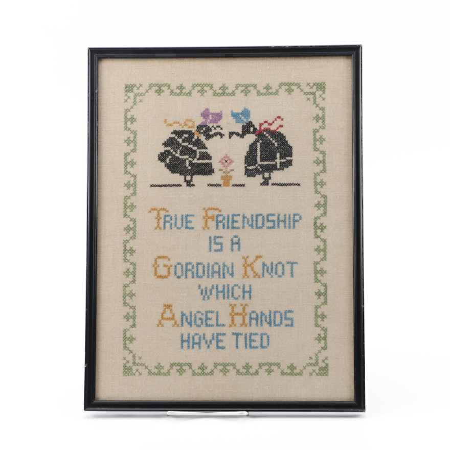 Vintage Framed Cross-Stitch Friendship Quote
