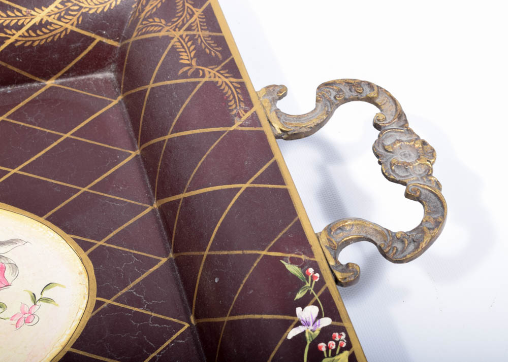 Tole Painted Jardiniere and Tray