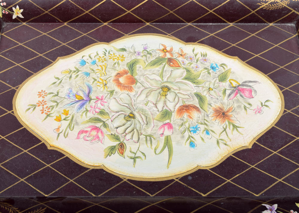 Tole Painted Jardiniere and Tray