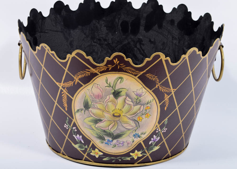 Tole Painted Jardiniere and Tray