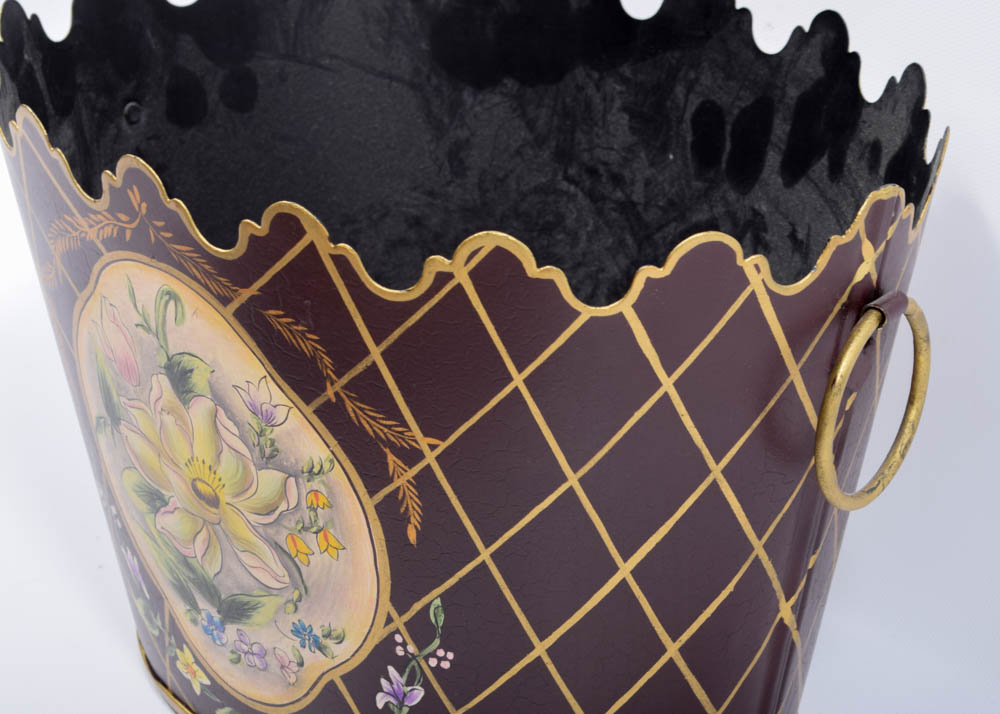 Tole Painted Jardiniere and Tray