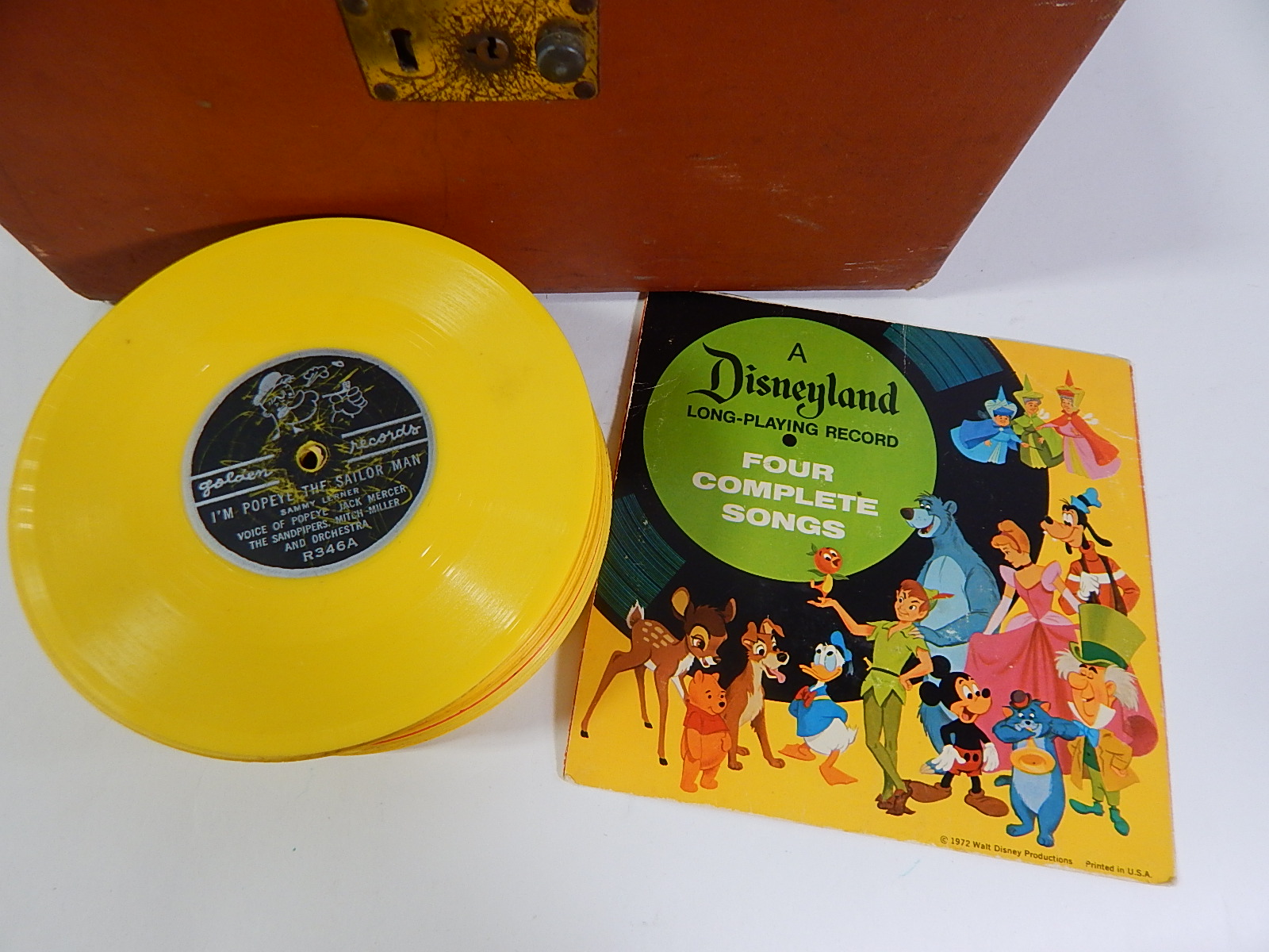 Box of Vintage 45 RPM Childrens Records with Disney