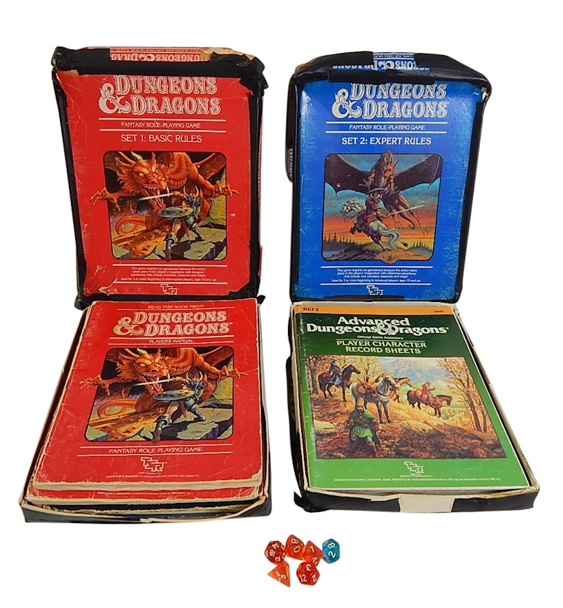 1981 Original Dungeons and Dragons Manuals and Dice