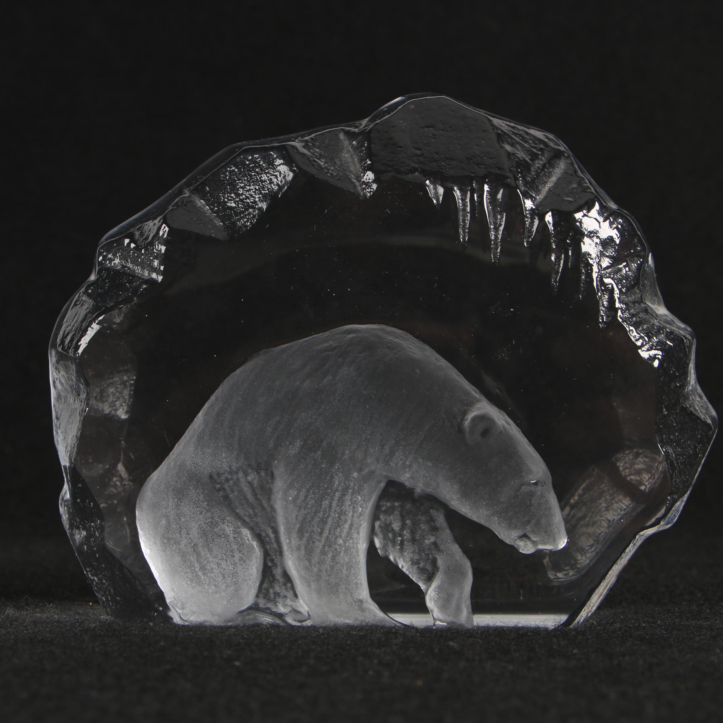 Mats Jonasson "Polar Bear" Crystal Paperweight with Glass Elephant Candlesticks