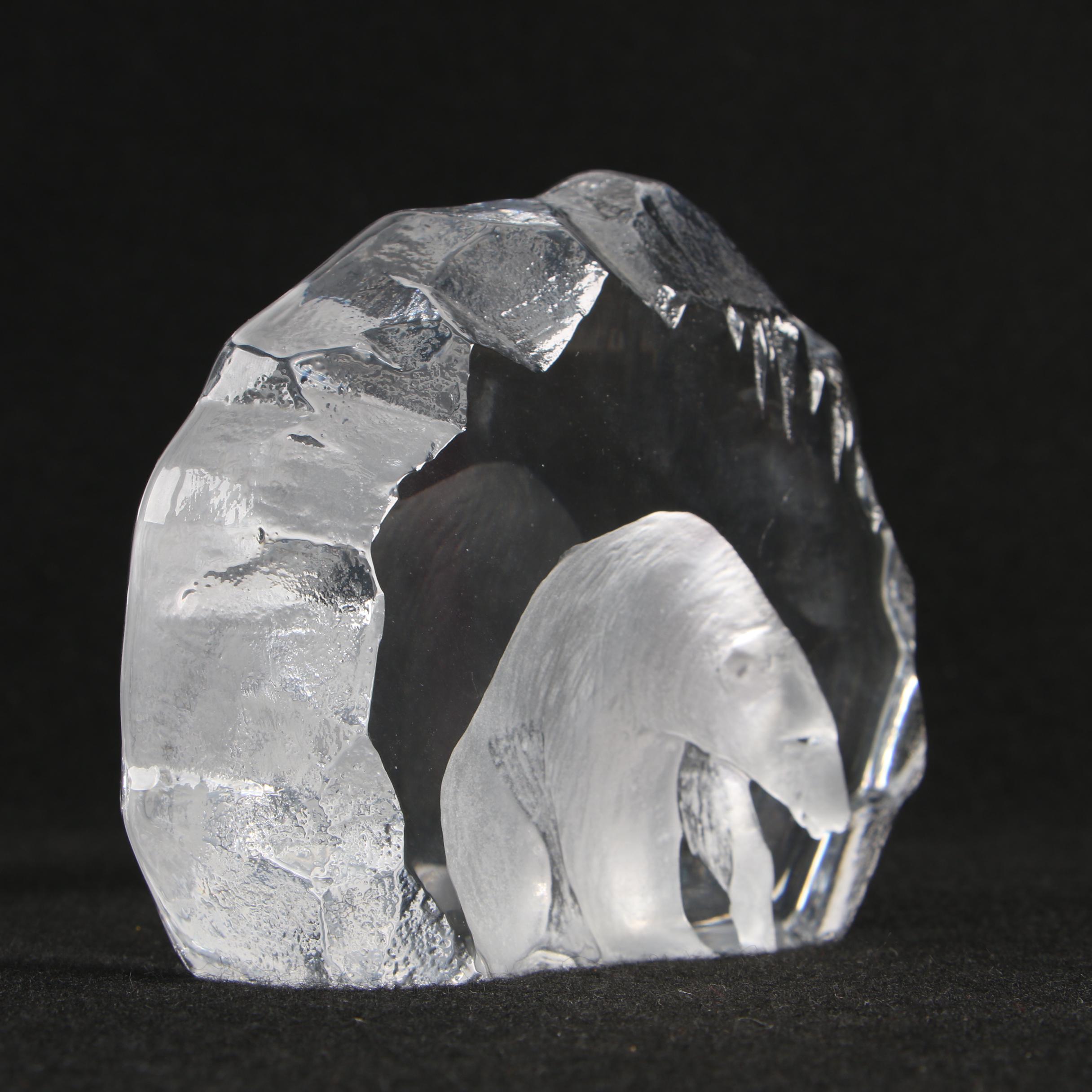 Mats Jonasson "Polar Bear" Crystal Paperweight with Glass Elephant Candlesticks