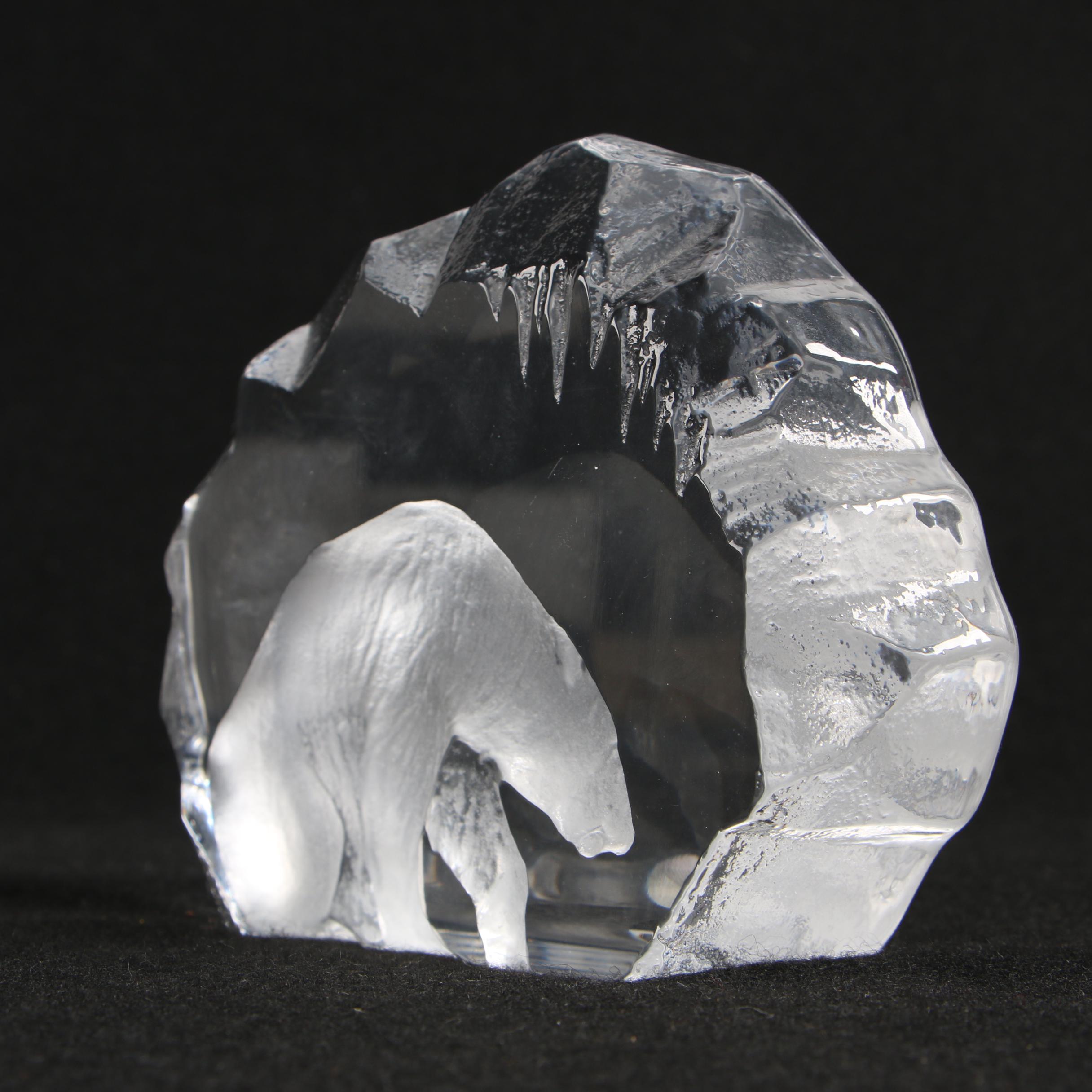 Mats Jonasson "Polar Bear" Crystal Paperweight with Glass Elephant Candlesticks