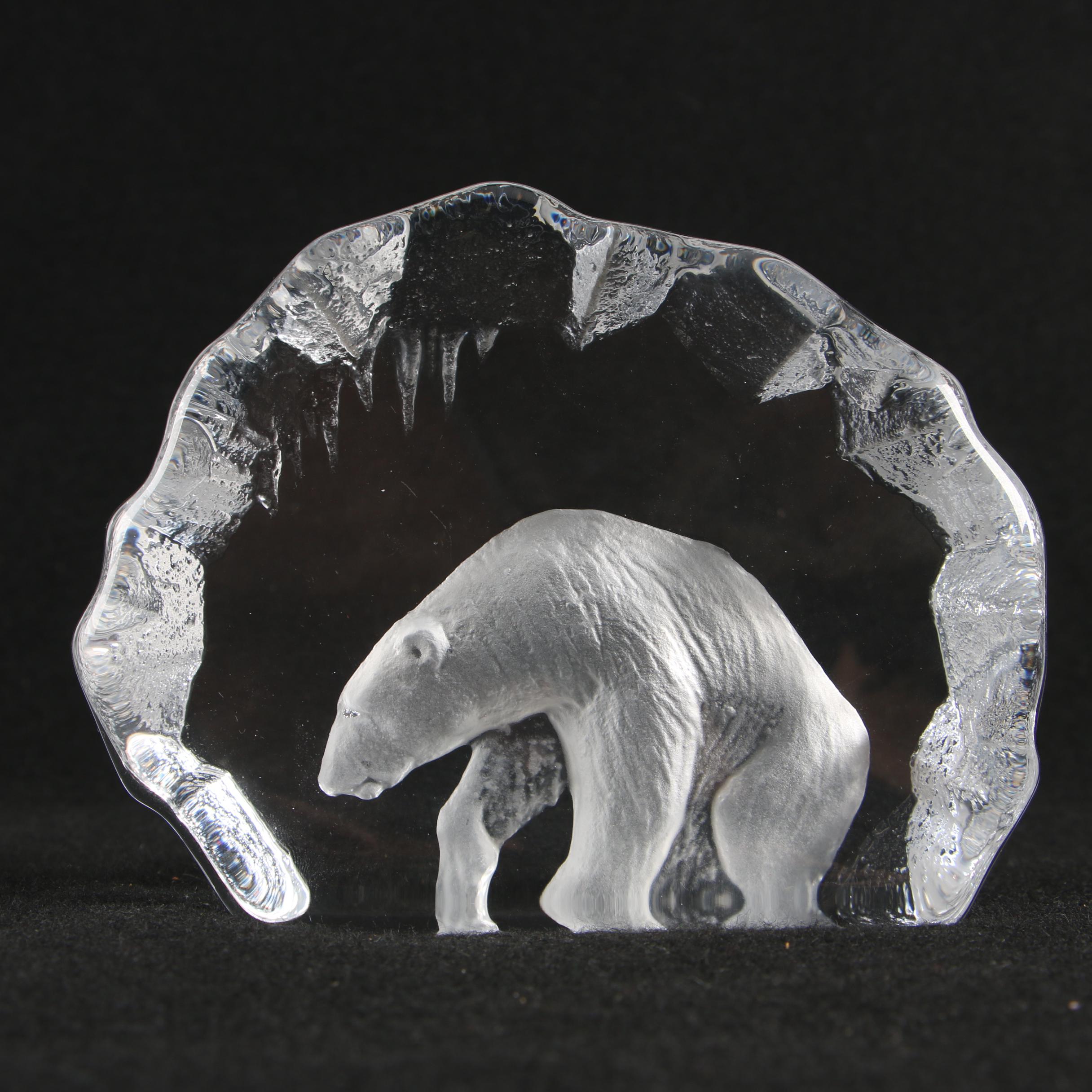 Mats Jonasson "Polar Bear" Crystal Paperweight with Glass Elephant Candlesticks