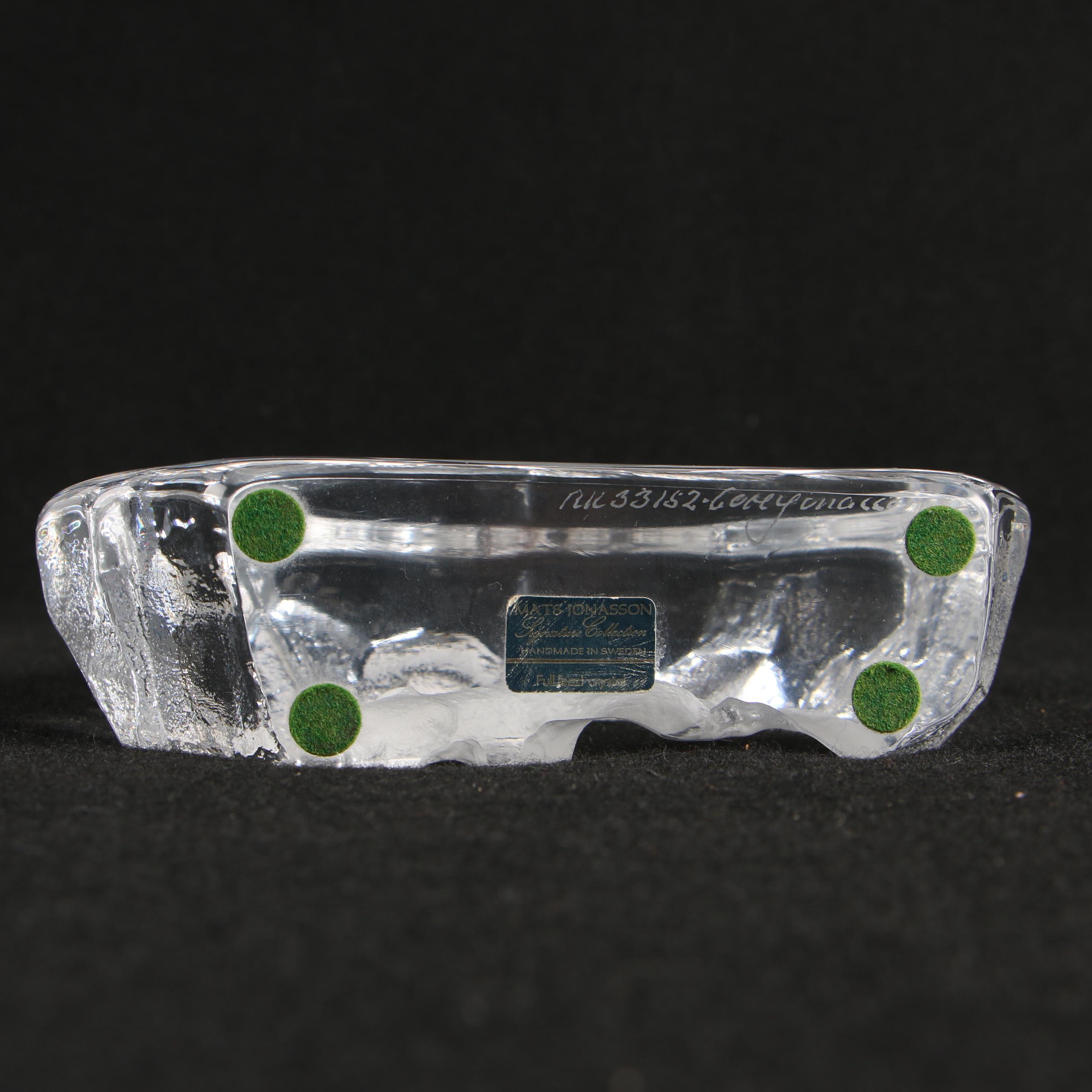 Mats Jonasson "Polar Bear" Crystal Paperweight with Glass Elephant Candlesticks