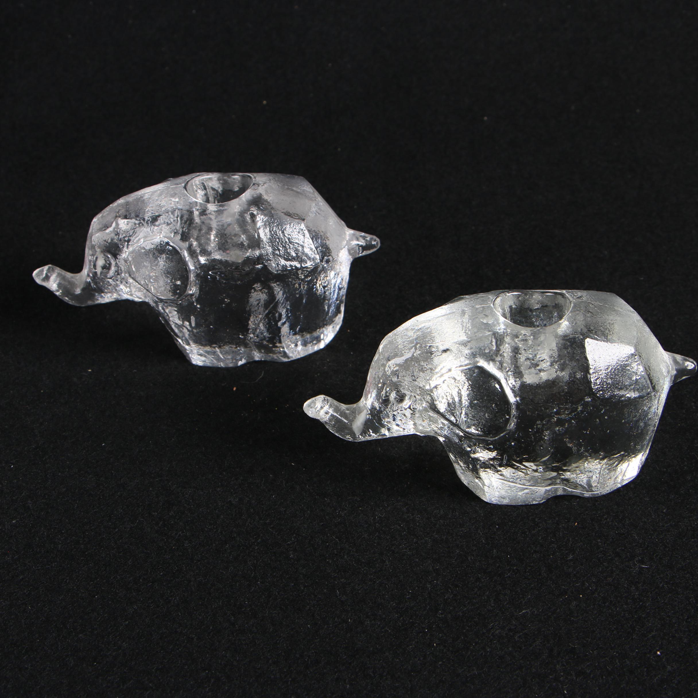 Mats Jonasson "Polar Bear" Crystal Paperweight with Glass Elephant Candlesticks