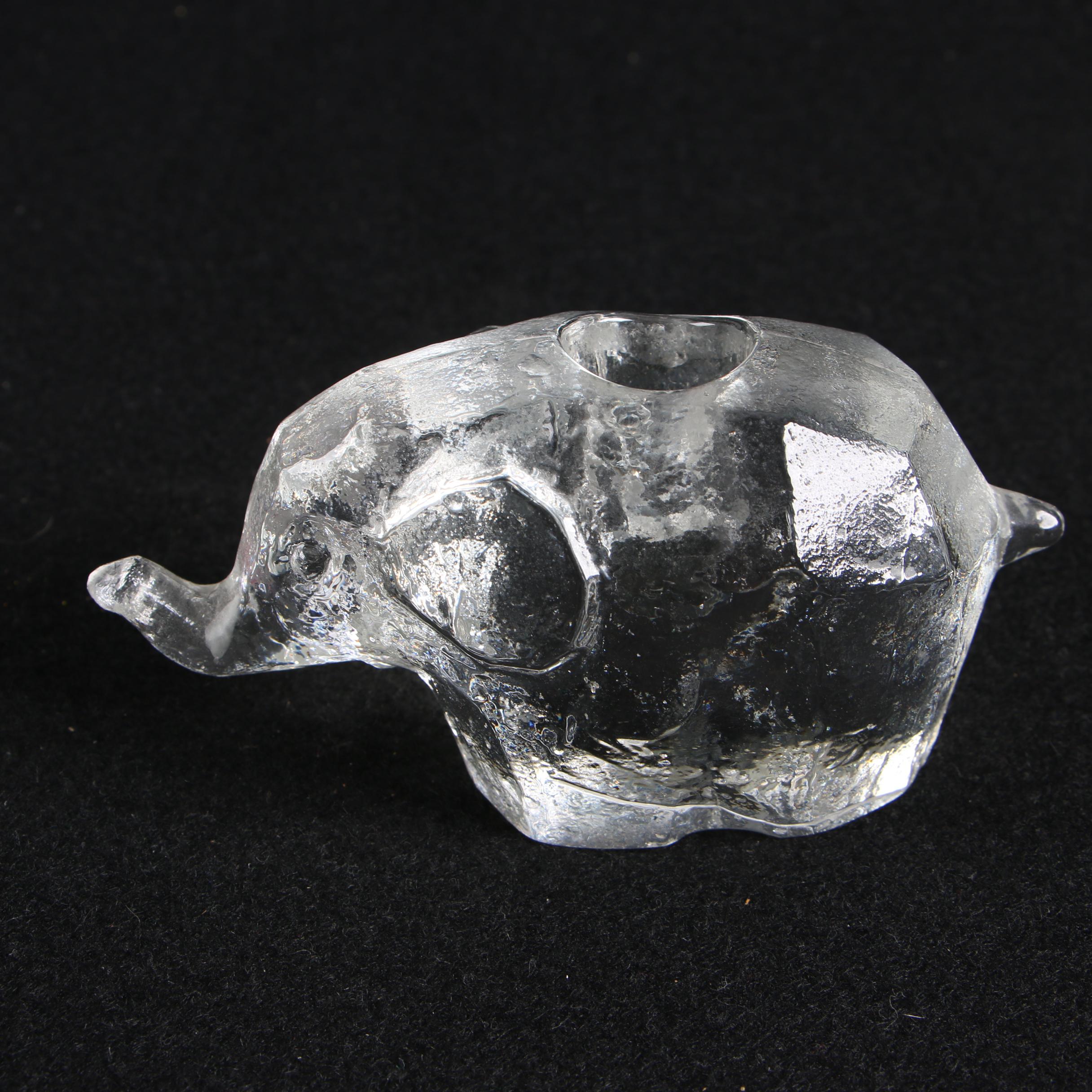 Mats Jonasson "Polar Bear" Crystal Paperweight with Glass Elephant Candlesticks