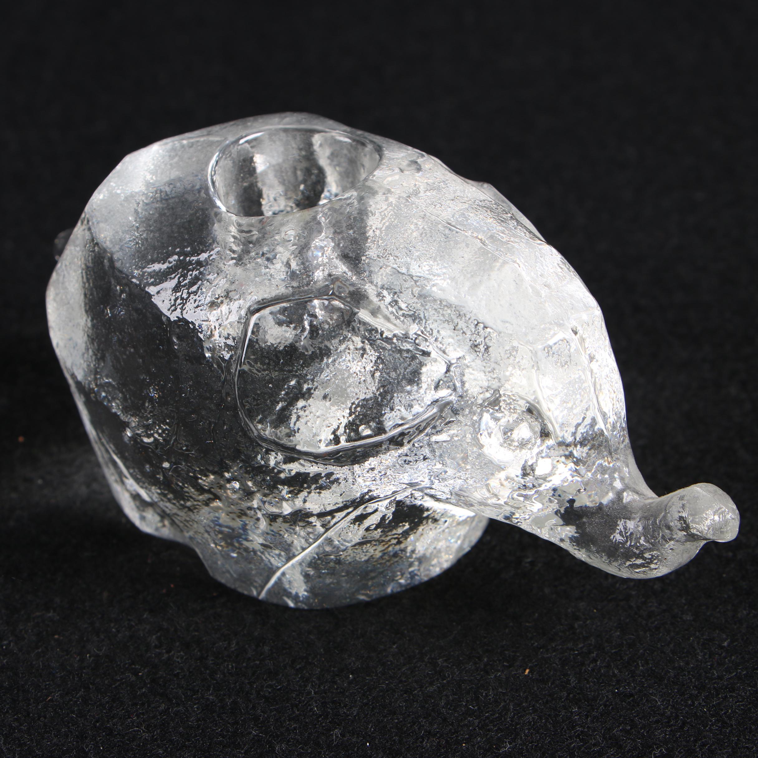 Mats Jonasson "Polar Bear" Crystal Paperweight with Glass Elephant Candlesticks