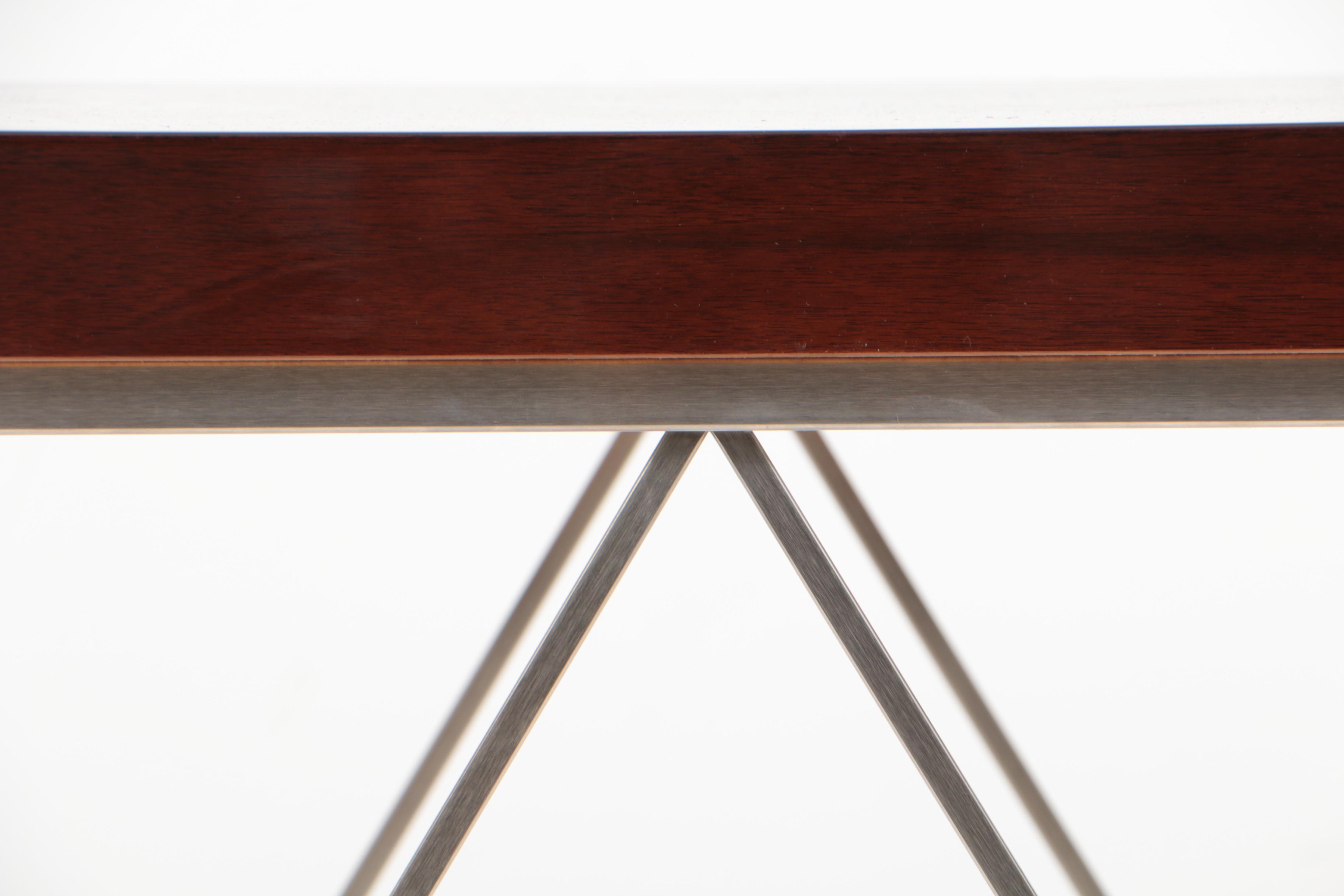 Modernist Style Walnut and Burl Walnut Side Table with Metal Base