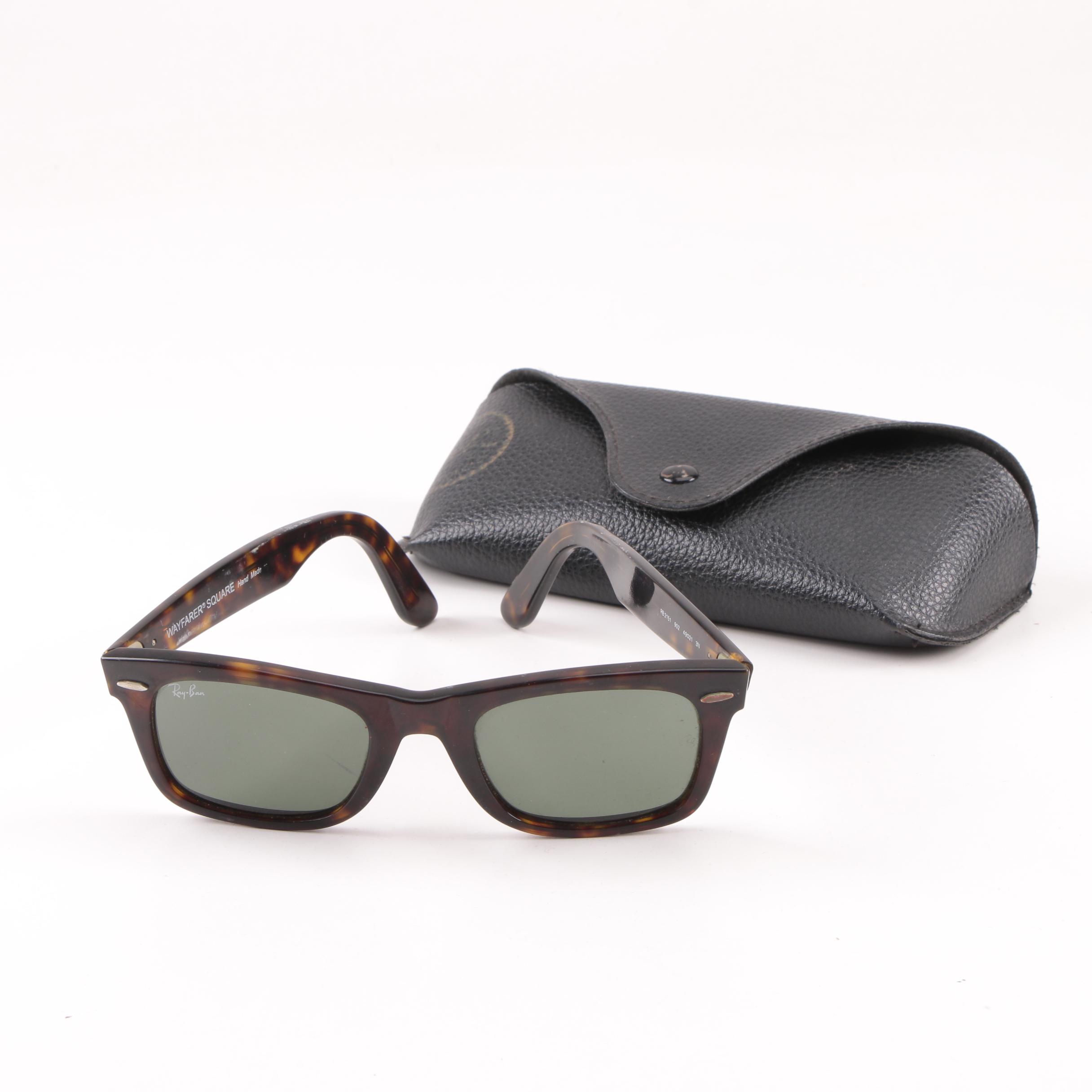 Vintage Ray-Ban RB 2151 Wayfarer Square Tortoiseshell Style Sunglasses with Case