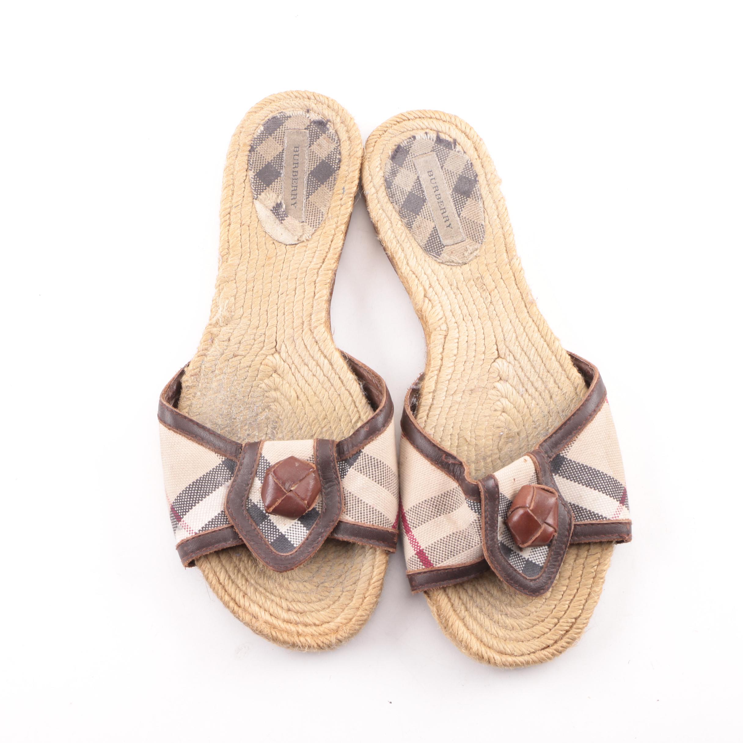 Burberry Espadrille Sandals with Prada Black Loafers and Brown Leather Slides