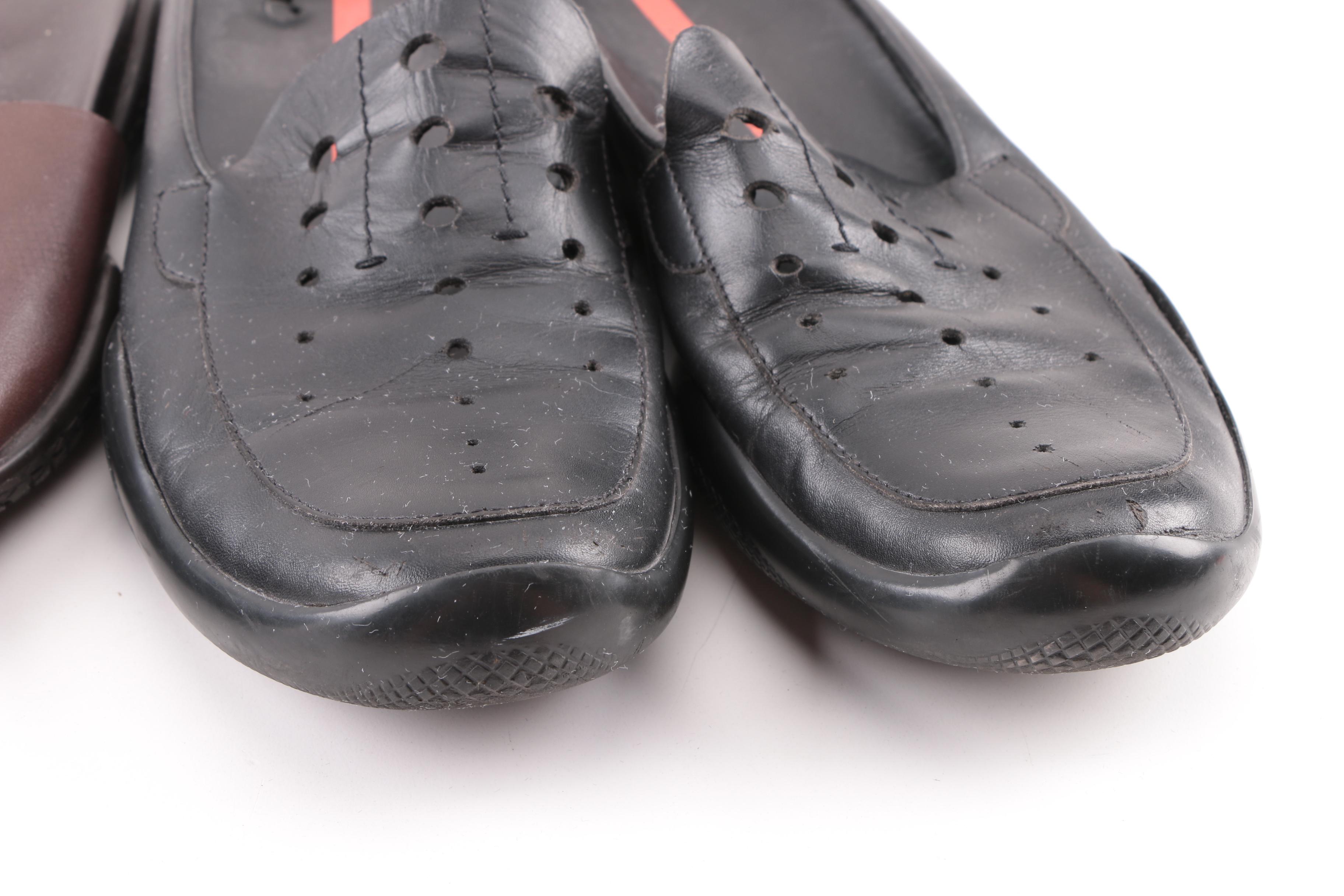 Burberry Espadrille Sandals with Prada Black Loafers and Brown Leather Slides