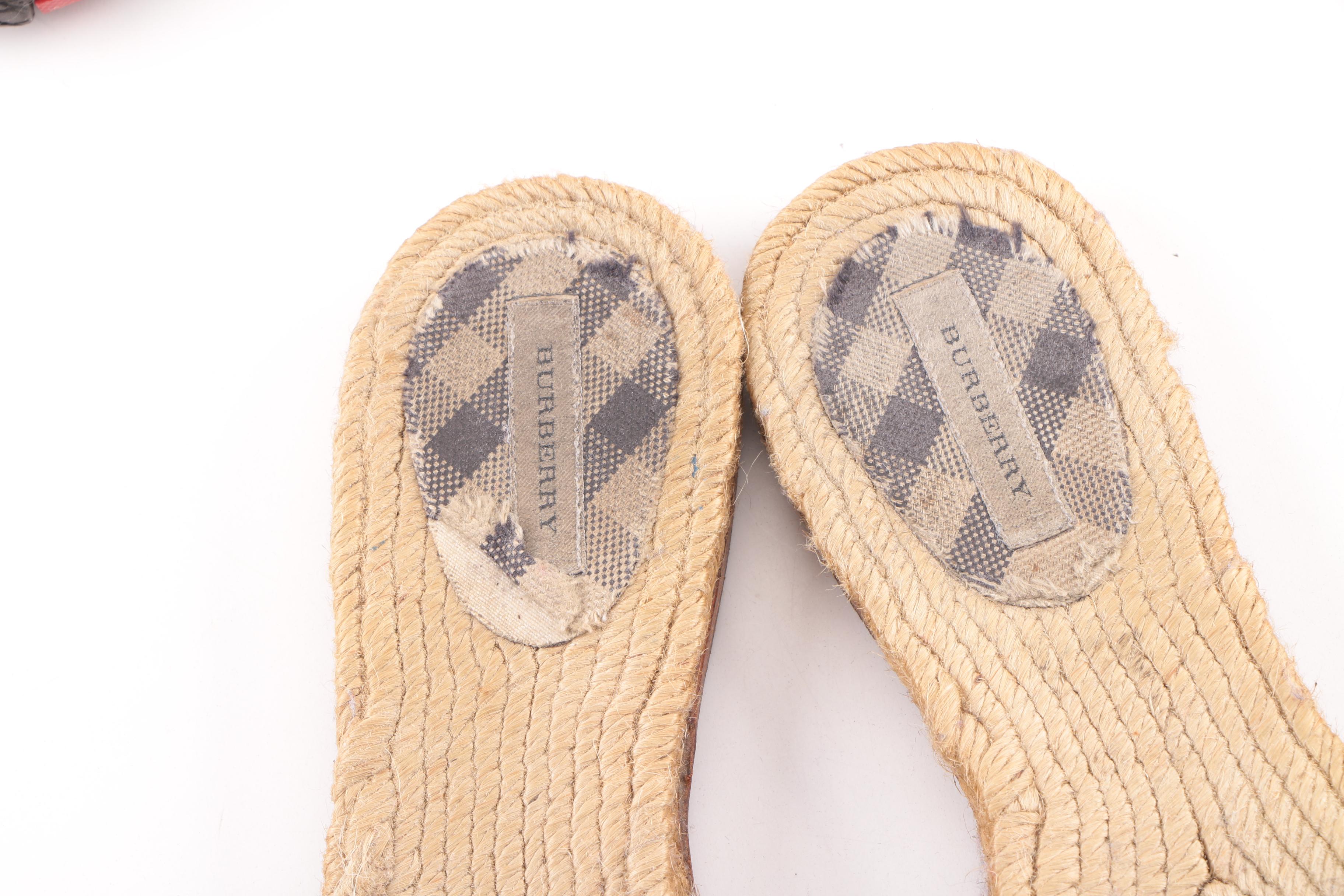 Burberry Espadrille Sandals with Prada Black Loafers and Brown Leather Slides