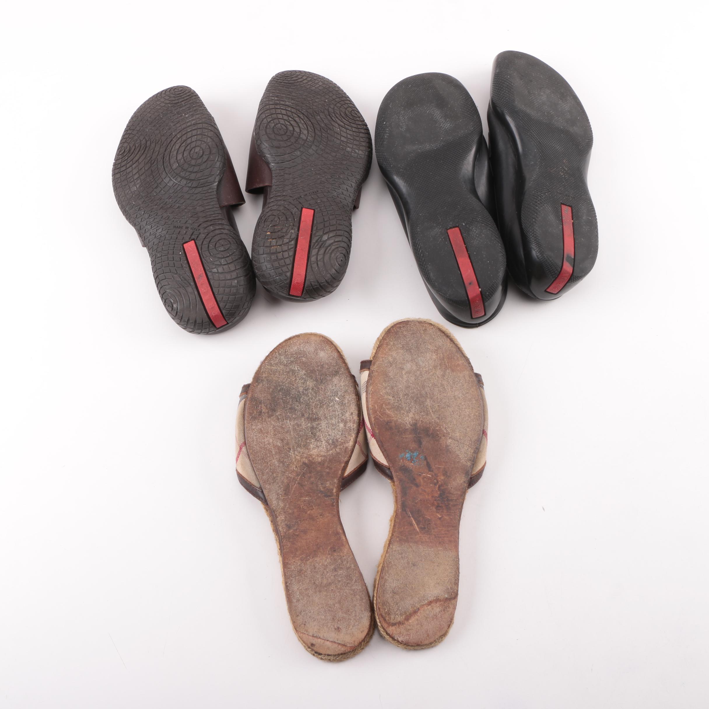 Burberry Espadrille Sandals with Prada Black Loafers and Brown Leather Slides