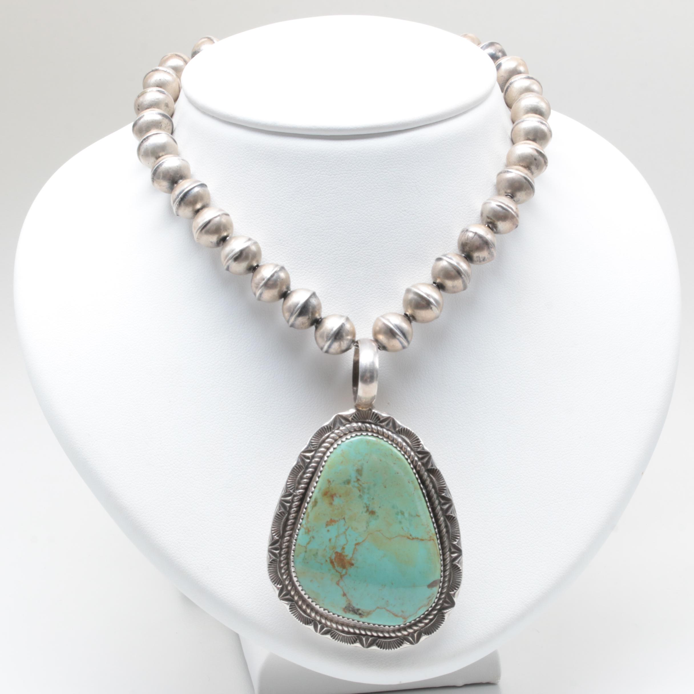 Johnny Pitchlynn Choctaw Sterling Silver Turquoise Necklace