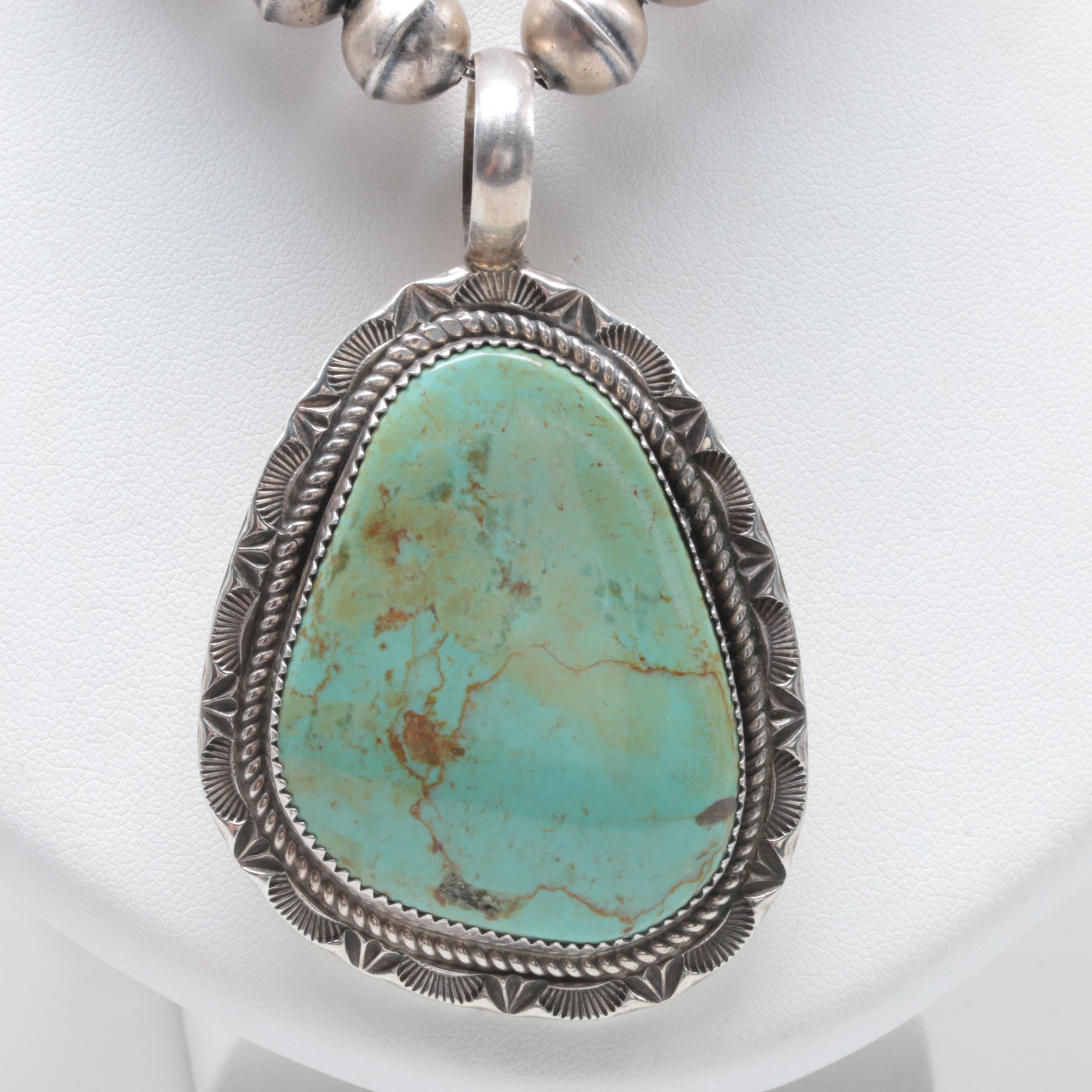 Johnny Pitchlynn Choctaw Sterling Silver Turquoise Necklace