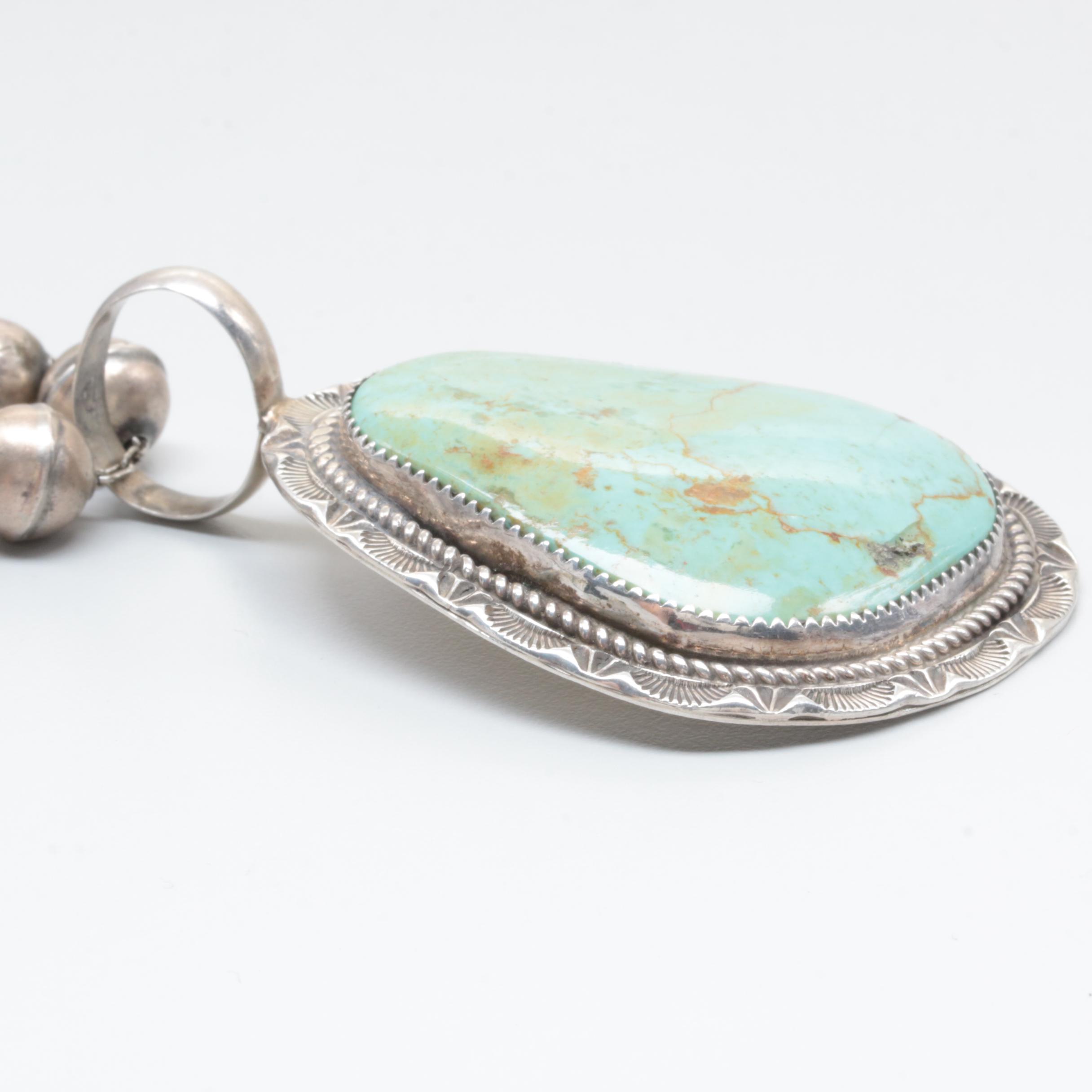 Johnny Pitchlynn Choctaw Sterling Silver Turquoise Necklace